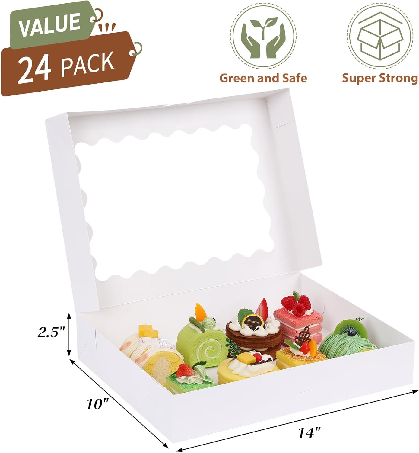 Großhandel 24 Stück Backverpackungen, 14x10x2,5 Zoll Treat-Boxen mit Fenster für Schokoladenüberzogene Erdbeeren, Donuts, Torten, Muffins und Gebäck von einem Hersteller mit individueller Logo-Gestaltung. Großhandel 24 Stück Backverpackungen, 14x10x2,5 Zoll Treat-Boxen mit Fenster für Schokoladenüberzogene Erdbeeren, Donuts, Torten, Muffins und Gebäck von einem Hersteller mit individueller Logo-Gestaltung.
