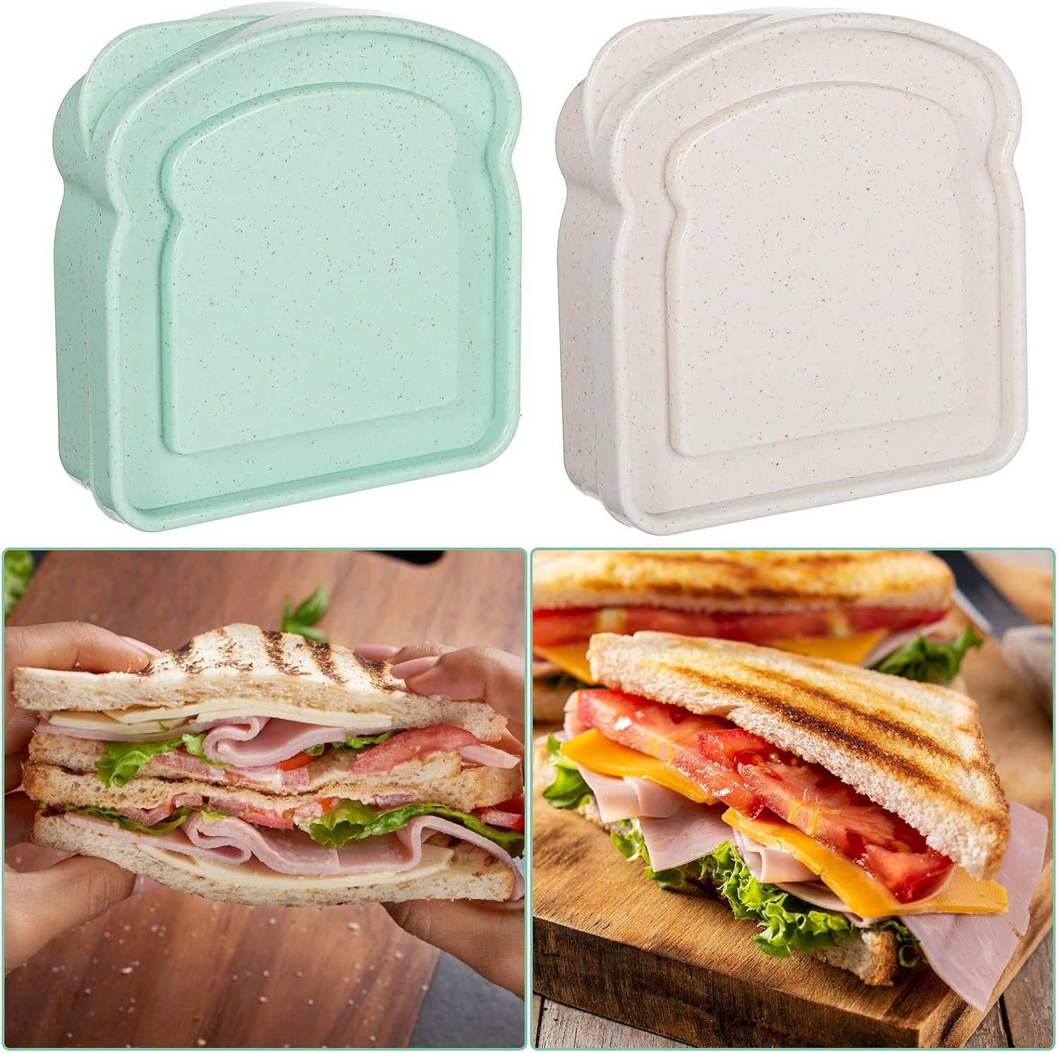 Großhandel 2 Stück wiederverwendbare Sandwich-Container aus Kunststoff, Toast-Form, mit Deckel für Lebensmittelaufbewahrung, individuelle Logo-Option, perfekt für Obst, Salate und Snacks, ideal für Familie, Büro und Camping.