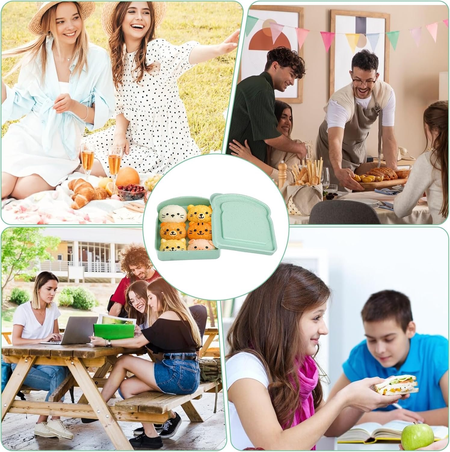 Großhandel 2 Stück wiederverwendbare Sandwich-Container aus Kunststoff, Toast-Form, mit Deckel für Lebensmittelaufbewahrung, individuelle Logo-Option, perfekt für Obst, Salate und Snacks, ideal für Familie, Büro und Camping.