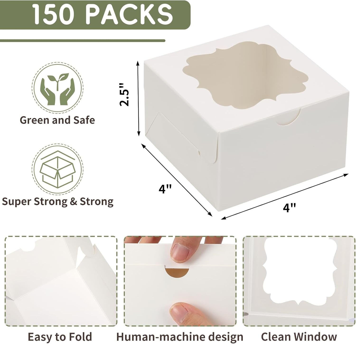 Großhandel 150 Stück weiße kleine Kuchenboxen mit Fenster, 4x4x2,5 Zoll kleine Bäckereiboxen für Kekse, Eigenmarke und Bulk-Verpackung für Desserts, Pralinen, Donuts und Partygeschenke, Hersteller Großhandel 150 Stück weiße kleine Kuchenboxen mit Fenster, 4x4x2,5 Zoll kleine Bäckereiboxen für Kekse, Eigenmarke und Bulk-Verpackung für Desserts, Pralinen, Donuts und Partygeschenke, Hersteller