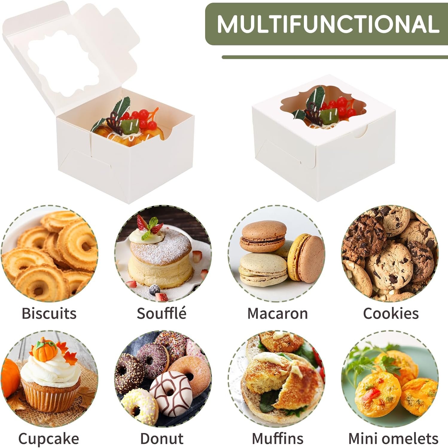 Großhandel 150 Stück weiße kleine Kuchenboxen mit Fenster, 4x4x2,5 Zoll kleine Bäckereiboxen für Kekse, Eigenmarke und Bulk-Verpackung für Desserts, Pralinen, Donuts und Partygeschenke, Hersteller Großhandel 150 Stück weiße kleine Kuchenboxen mit Fenster, 4x4x2,5 Zoll kleine Bäckereiboxen für Kekse, Eigenmarke und Bulk-Verpackung für Desserts, Pralinen, Donuts und Partygeschenke, Hersteller