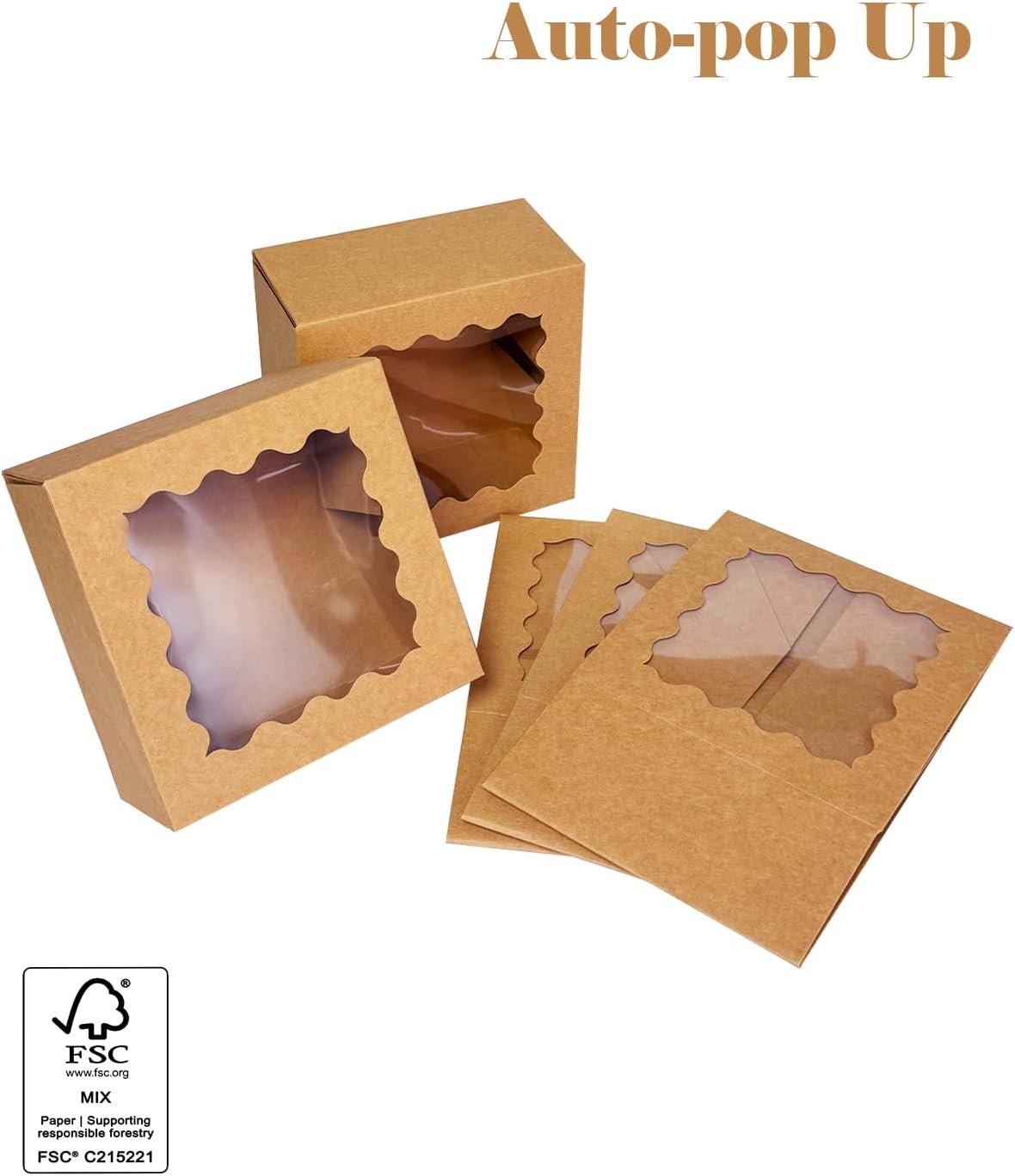 Großhandel 30 Stück braune Cookie-Box mit Fenster 6x6x3 Zoll für die Verpackung von Macarons und Gebäcken, Individuelles Logo vom Hersteller verfügbar.