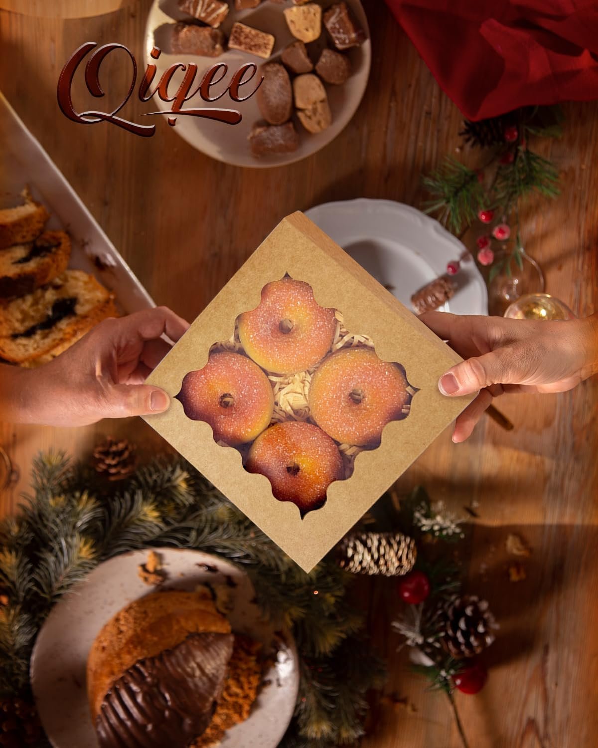 Großhandel 30 Stück braune Cookie-Box mit Fenster 6x6x3 Zoll für die Verpackung von Macarons und Gebäcken, Individuelles Logo vom Hersteller verfügbar.