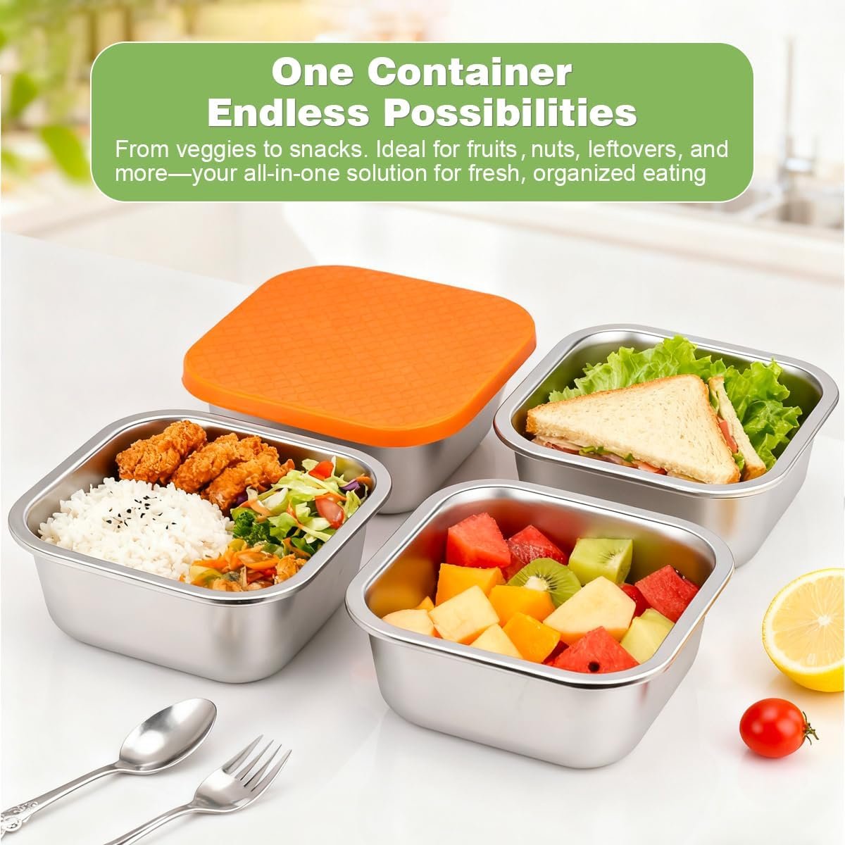 Großhandel 4er Set Sandwichbehälter: 30oz Edelstahl Lunchbox mit Silikondeckeln, wiederverwendbarer Behälter für Mahlzeiten, OEM-fähige Vorrichtung für Küche & Büro, Lebensmittelaufbewahrung für Salate, Snacks und Früchte