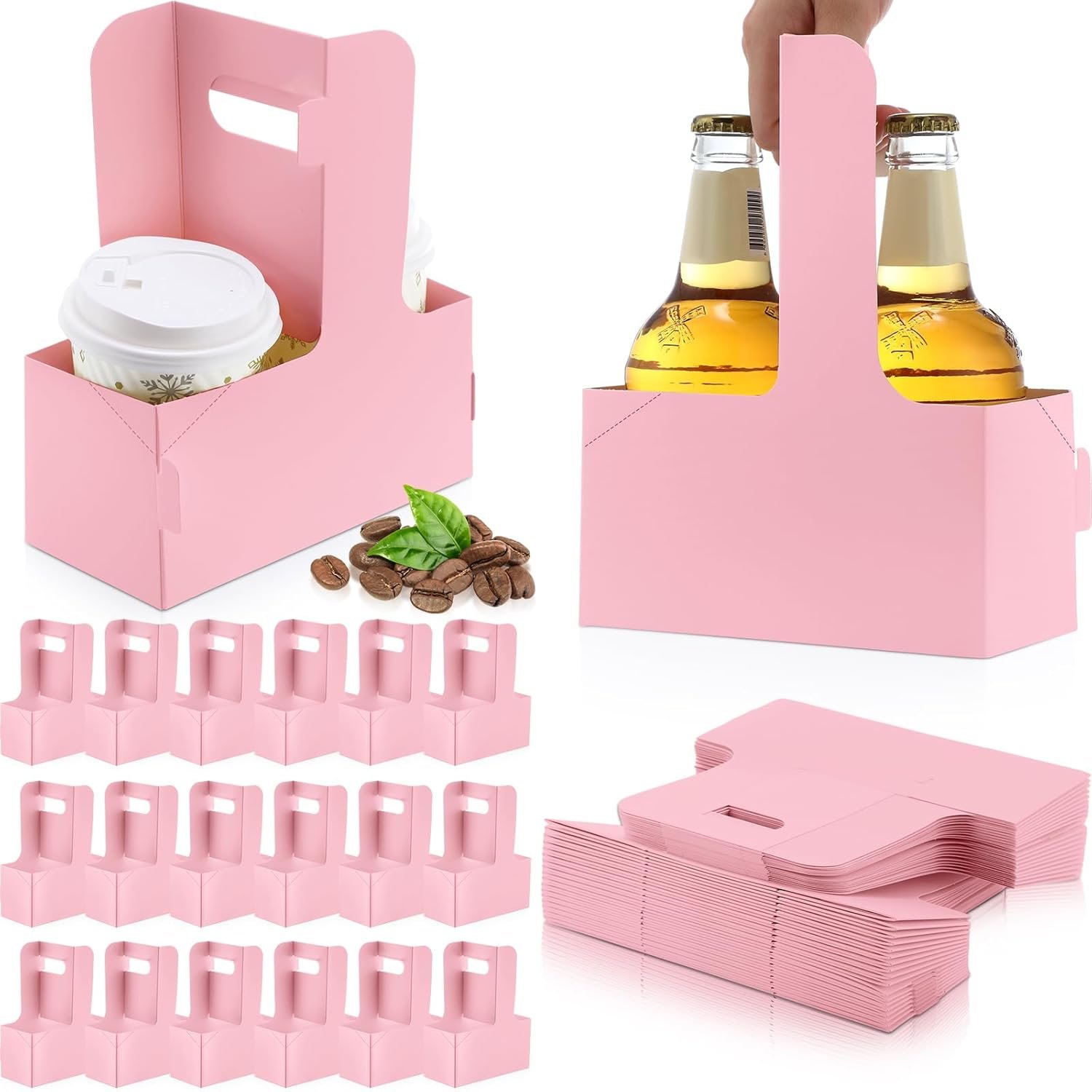 Großhandel 60 Stück 2-Tassen Getränke Träger mit Griff 6,9 x 3,2 x 8,9 Zoll für Kaffee Hot und Cold Getränke Takeout für Cafés und Restaurants, individuelle Logo Anpassung, OEM, hochwertiger Papp Getränkehalter für Hochzeiten und Essenslieferung, Bulk.