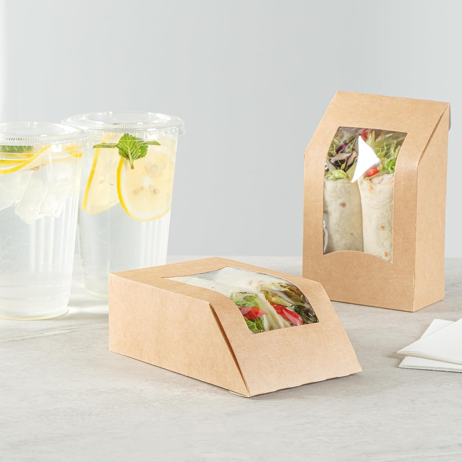 Großhandel 200 Stück 5,9 x 3,7 Zoll Sandwich Wrap Behälter, mit Fenster, wegwerfbare Kraftpapier Sandwich Boxen, OEM, fettbeständige Beschichtung Großhandel 200 Stück 5,9 x 3,7 Zoll Sandwich Wrap Behälter, mit Fenster, wegwerfbare Kraftpapier Sandwich Boxen, OEM, fettbeständige Beschichtung