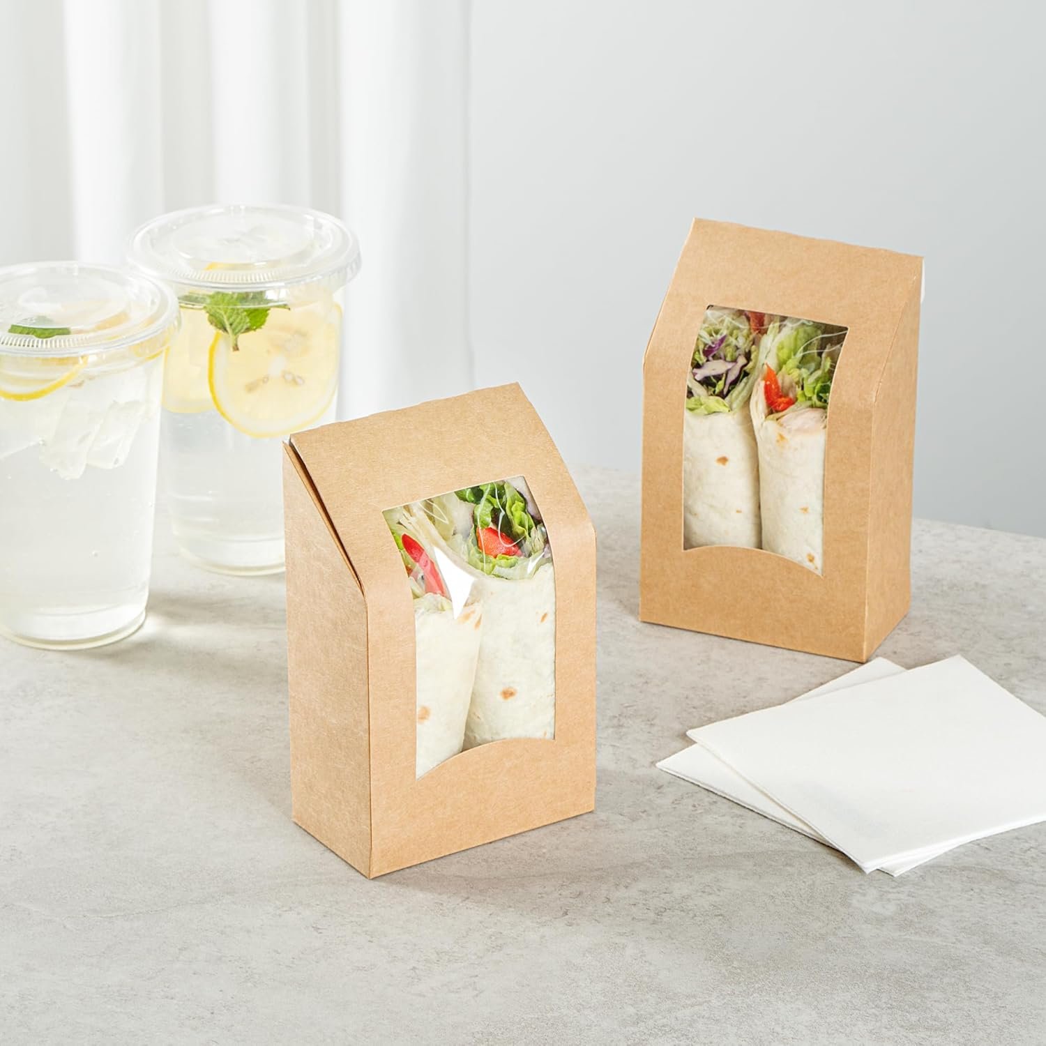 Großhandel 200 Stück 5,9 x 3,7 Zoll Sandwich Wrap Behälter, mit Fenster, wegwerfbare Kraftpapier Sandwich Boxen, OEM, fettbeständige Beschichtung Großhandel 200 Stück 5,9 x 3,7 Zoll Sandwich Wrap Behälter, mit Fenster, wegwerfbare Kraftpapier Sandwich Boxen, OEM, fettbeständige Beschichtung