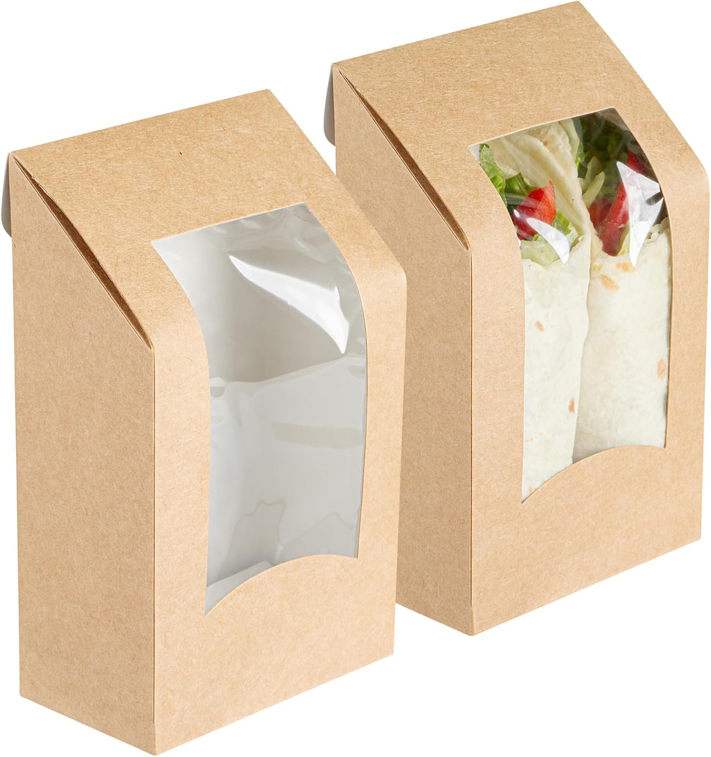 Großhandel 200 Stück 5,9 x 3,7 Zoll Sandwich Wrap Behälter, mit Fenster, wegwerfbare Kraftpapier Sandwich Boxen, OEM, fettbeständige Beschichtung
