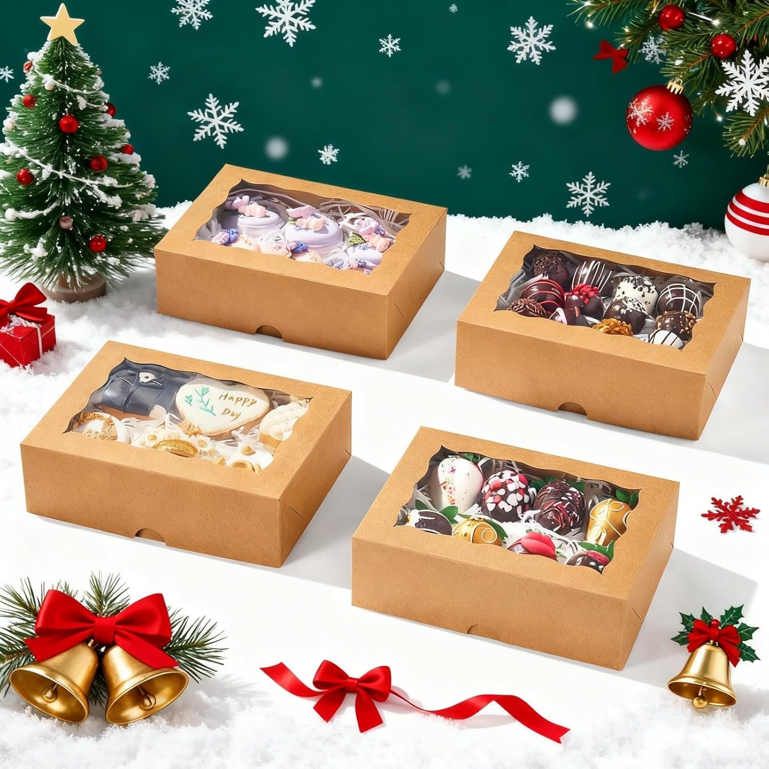 Großhandel 8 Stück braune Backboxen mit Fenster, 8x6x2,5 Zoll, perfekte Geschenkverpackung für Macarons, Trüffel, Kekse, Donuts, individuell anpassbar mit Logo, hergestellt von einem zuverlässigen Produzenten.