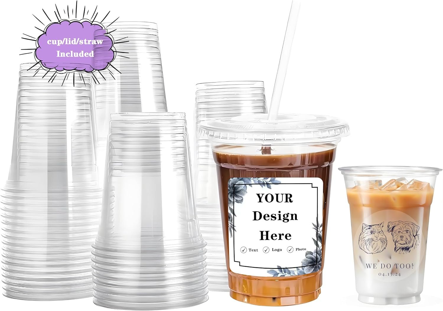 Großhandel Einweg-Cups mit individuelles Logo, maßgeschneiderte Aufkleber, Deckel und Strohhalme Set für kalte Getränke und Eiskaffee (12oz) vom Hersteller, Bulk-Optionen verfügbar.
