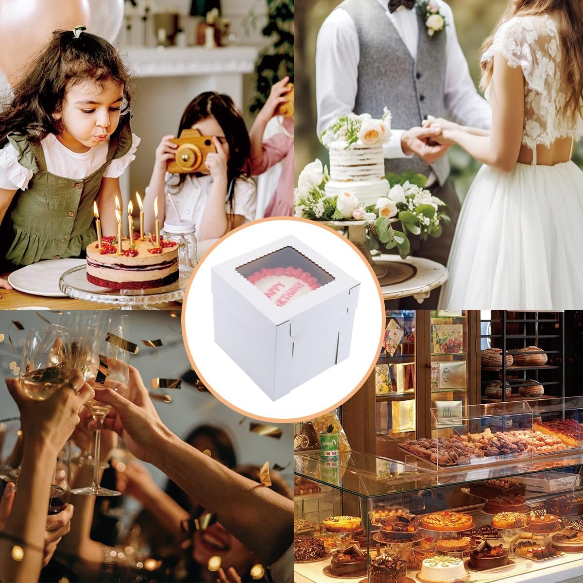 Großhandel Tortenboxen 12x12x12 Zoll [10er Pack], für mehrstöckige Torten, stabil und dick, Hersteller von weißem Hochzeitstortenbox mit Fenster, disposible Kuchenbehälter, Eigenmarke
