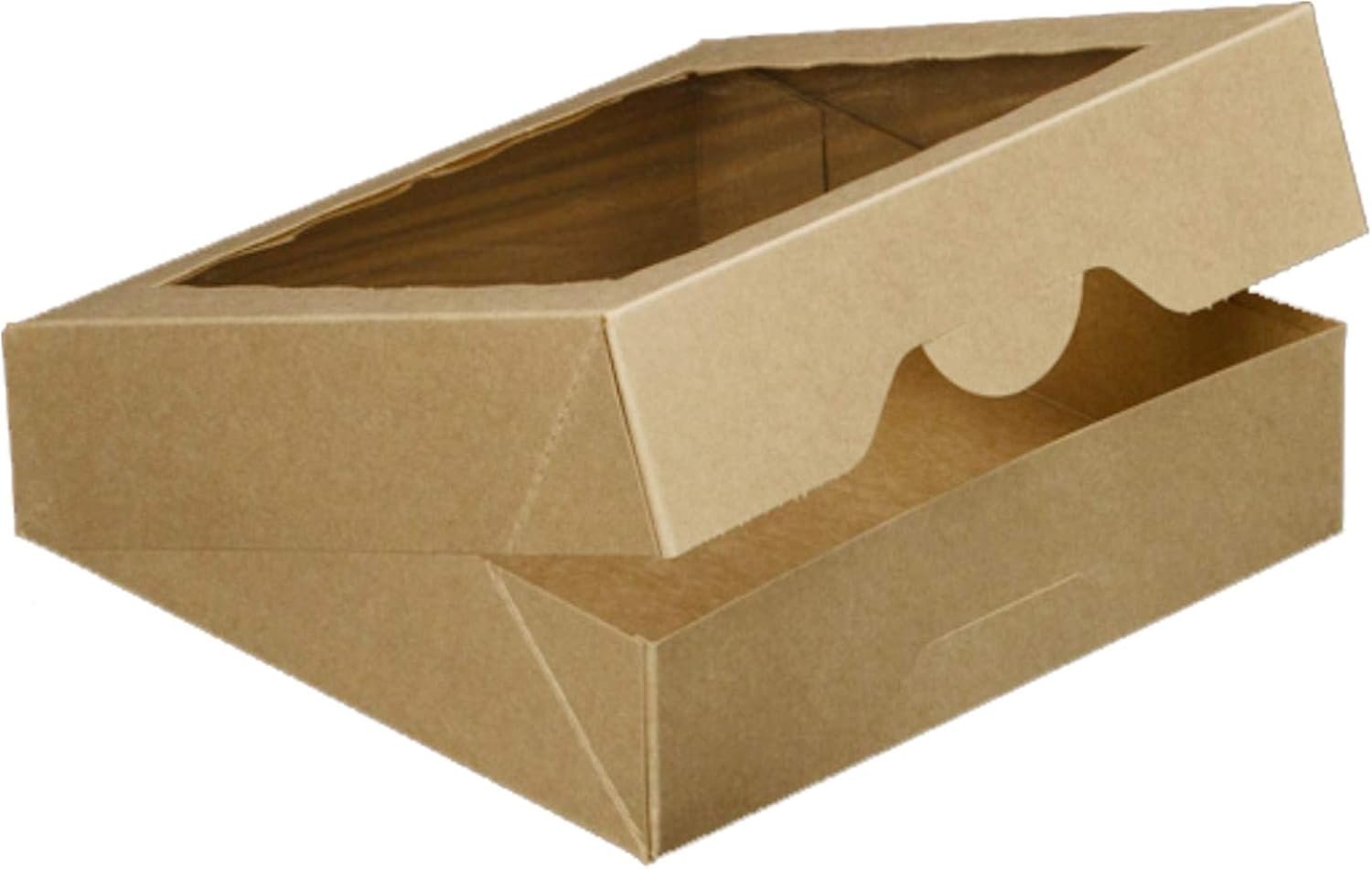 Großhandel 15 Stück 12 Zoll Kraft Bäckereiboxen, 12x12x2,5 Zoll große Kuchenschachteln mit PVC-Fenster, natürliche Einwegbox für Gebäck, individuelles Logo, OEM