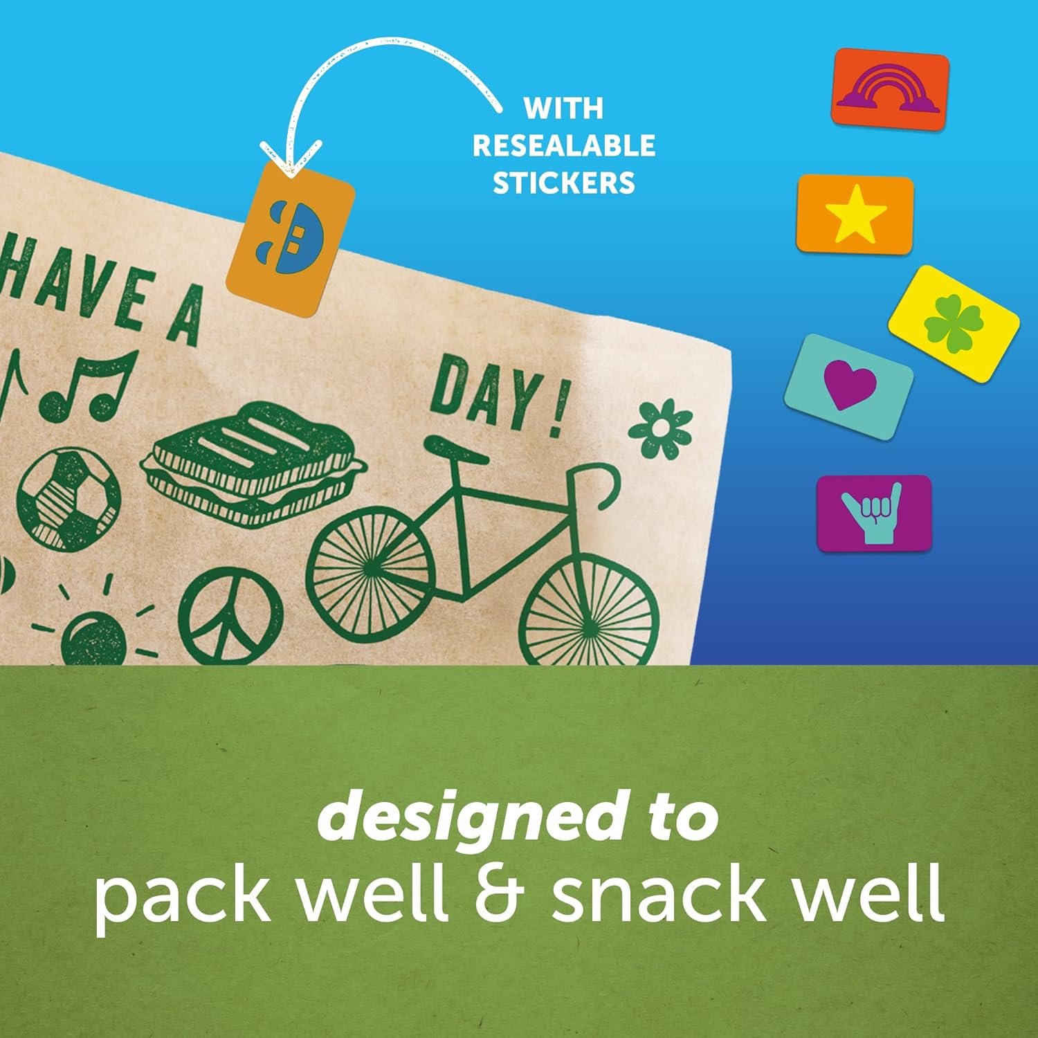 Großhandel Recycelbare Ziploc Papier Sandwich- und Snackbeutel mit bunten Designs, Individuelles Logo, 50 Stück in Bulk