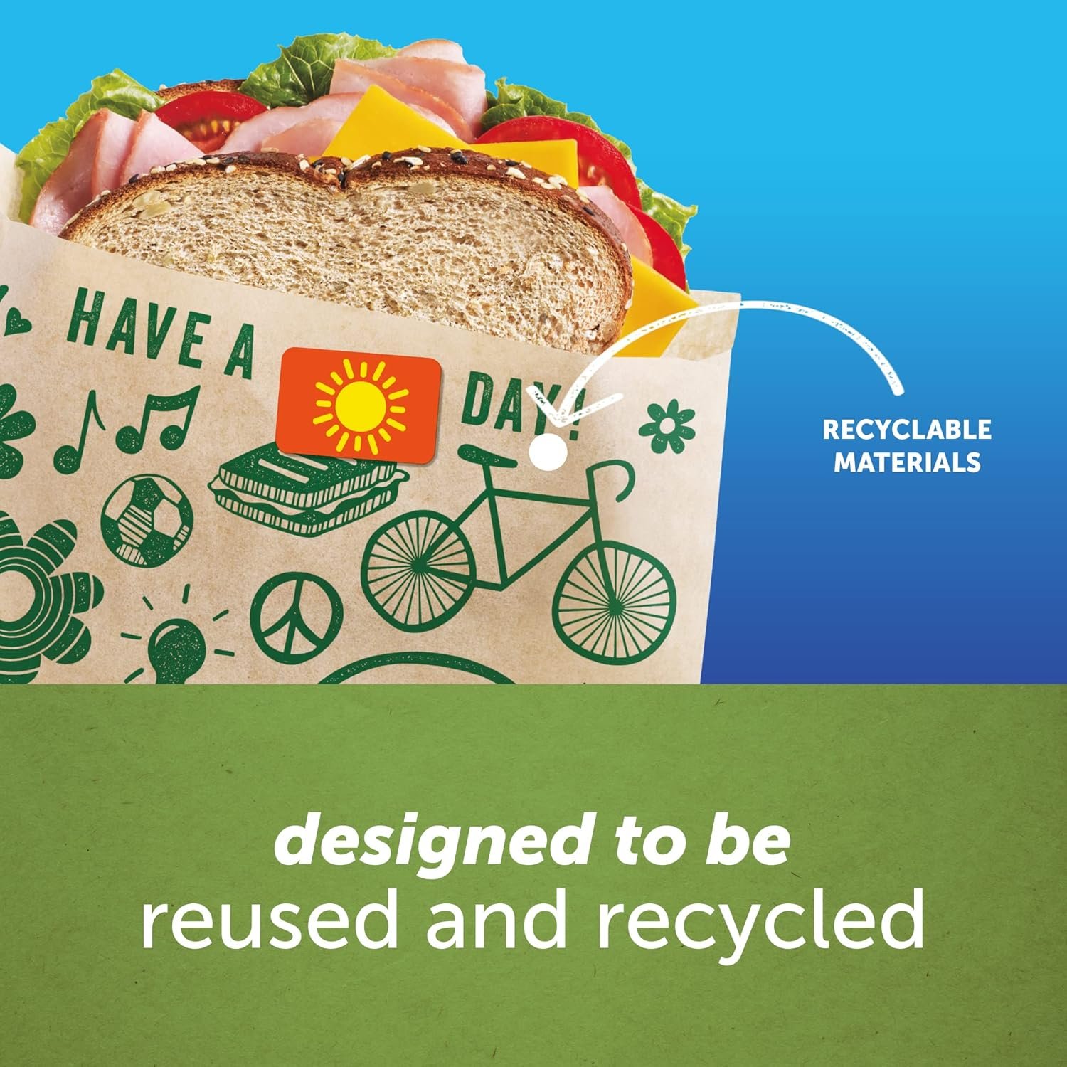 Großhandel Recycelbare Ziploc Papier Sandwich- und Snackbeutel mit bunten Designs, Individuelles Logo, 50 Stück in Bulk