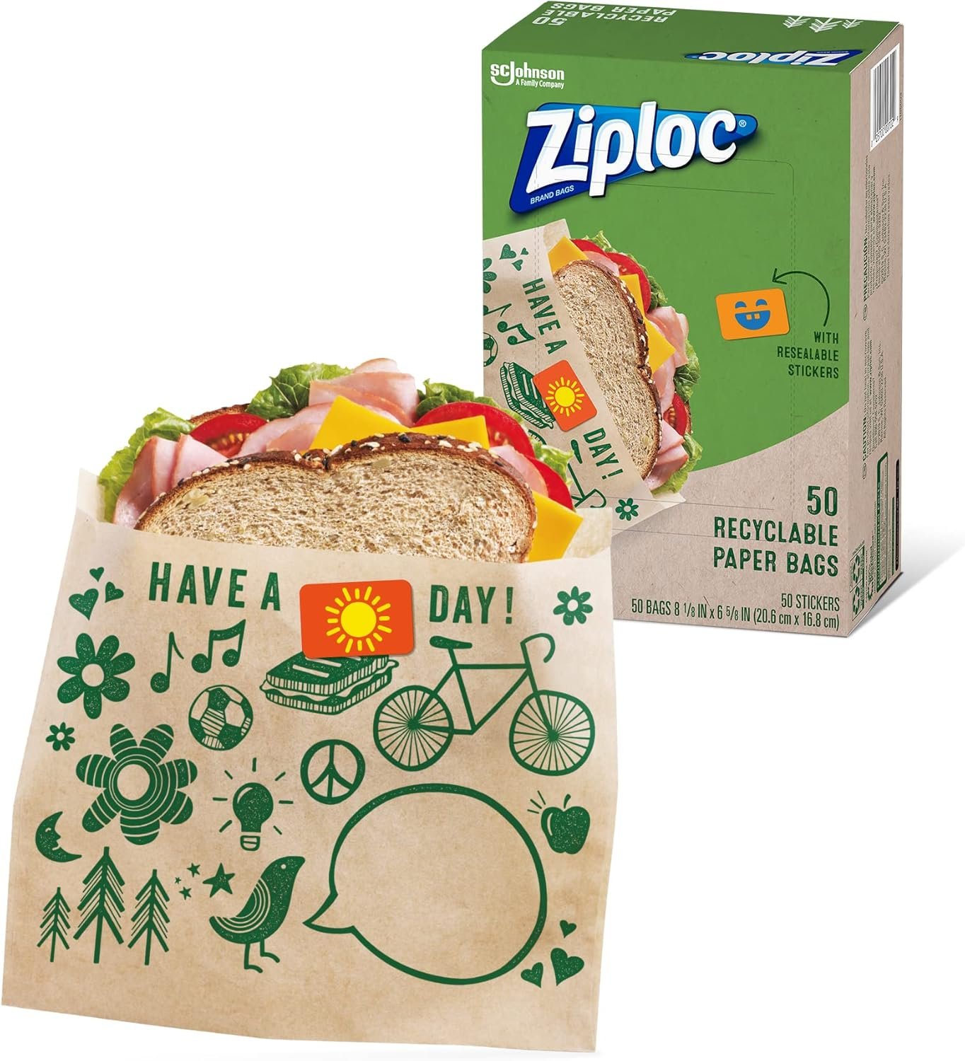 Großhandel Recycelbare Ziploc Papier Sandwich- und Snackbeutel mit bunten Designs, Individuelles Logo, 50 Stück in Bulk