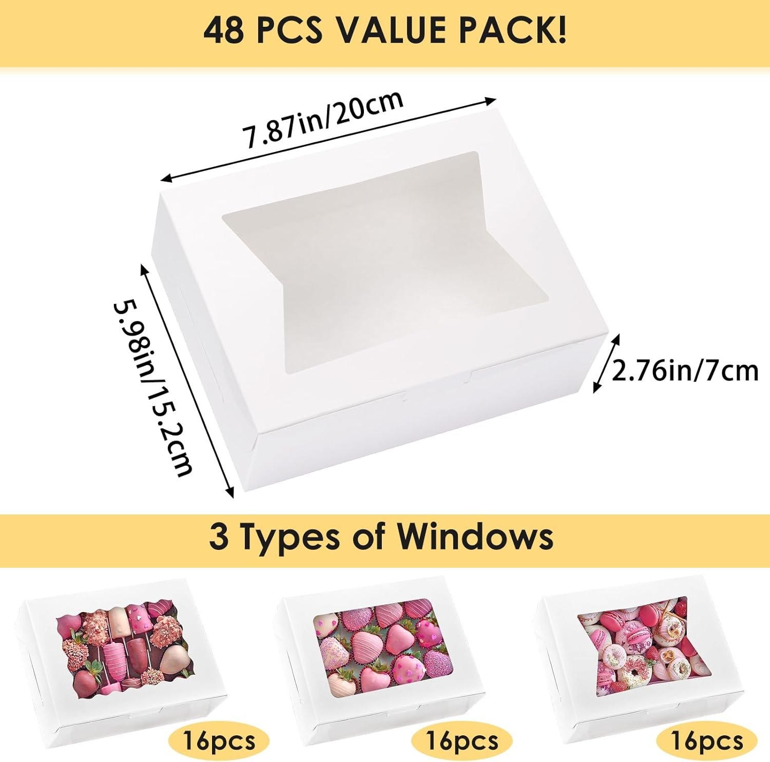 Großhandel 48 Stück Cookie Boxen mit Fenster 8x6x2,5 Zoll, für individuelle Logos und als OEM verfügbares Design, ideal für Leckereien, Schokolade, Erdbeeren, Bonbons, Muffins und Donuts.