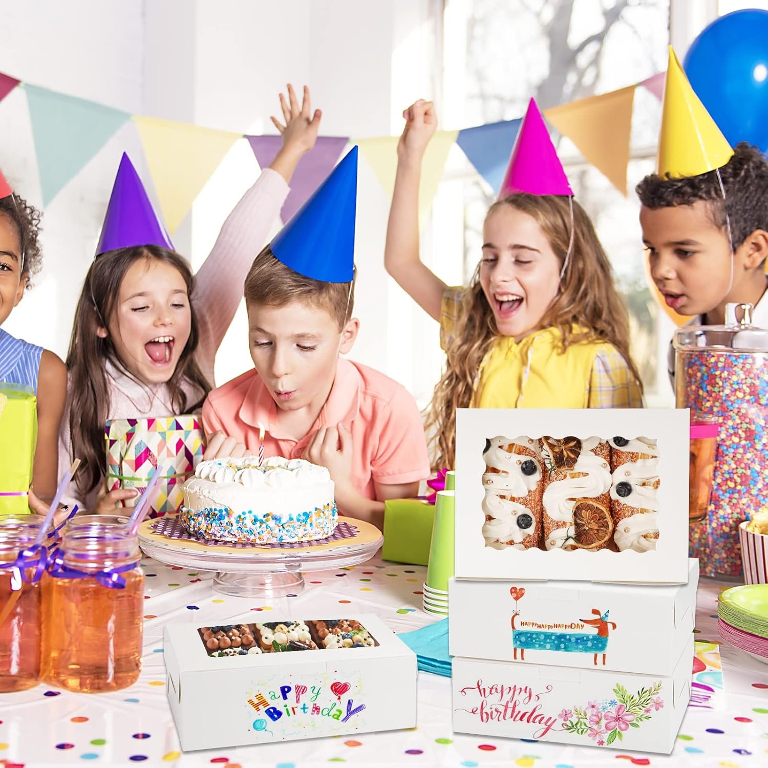 Großhandel 48 Stück Cookie Boxen mit Fenster 8x6x2,5 Zoll, für individuelle Logos und als OEM verfügbares Design, ideal für Leckereien, Schokolade, Erdbeeren, Bonbons, Muffins und Donuts.