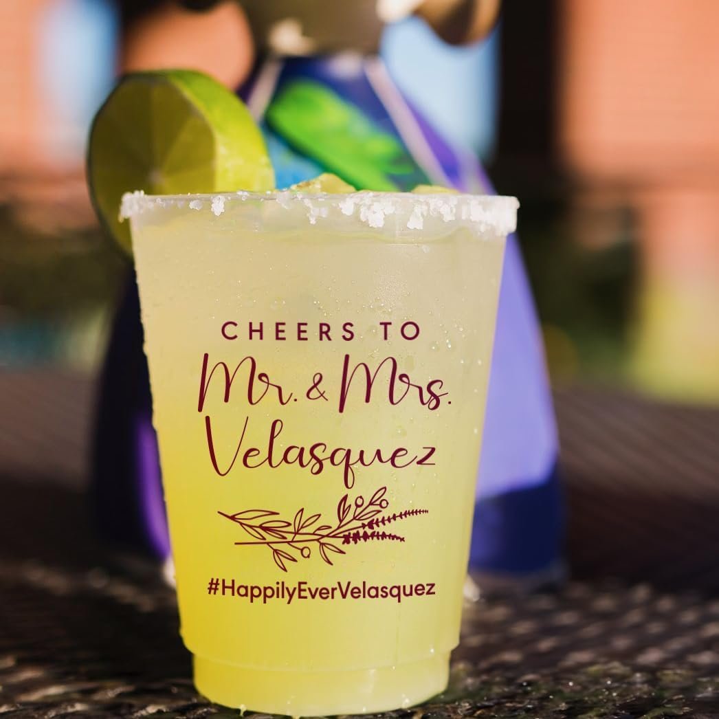 Großhandel personalisierte Sandglas-Hochzeitstassen, individuelle 16 oz Einwegbecher, made by Hersteller für schlagfeste moderne Hochzeitstassen, OEM Partytassen, Bridal Shower Cups 50 Stück