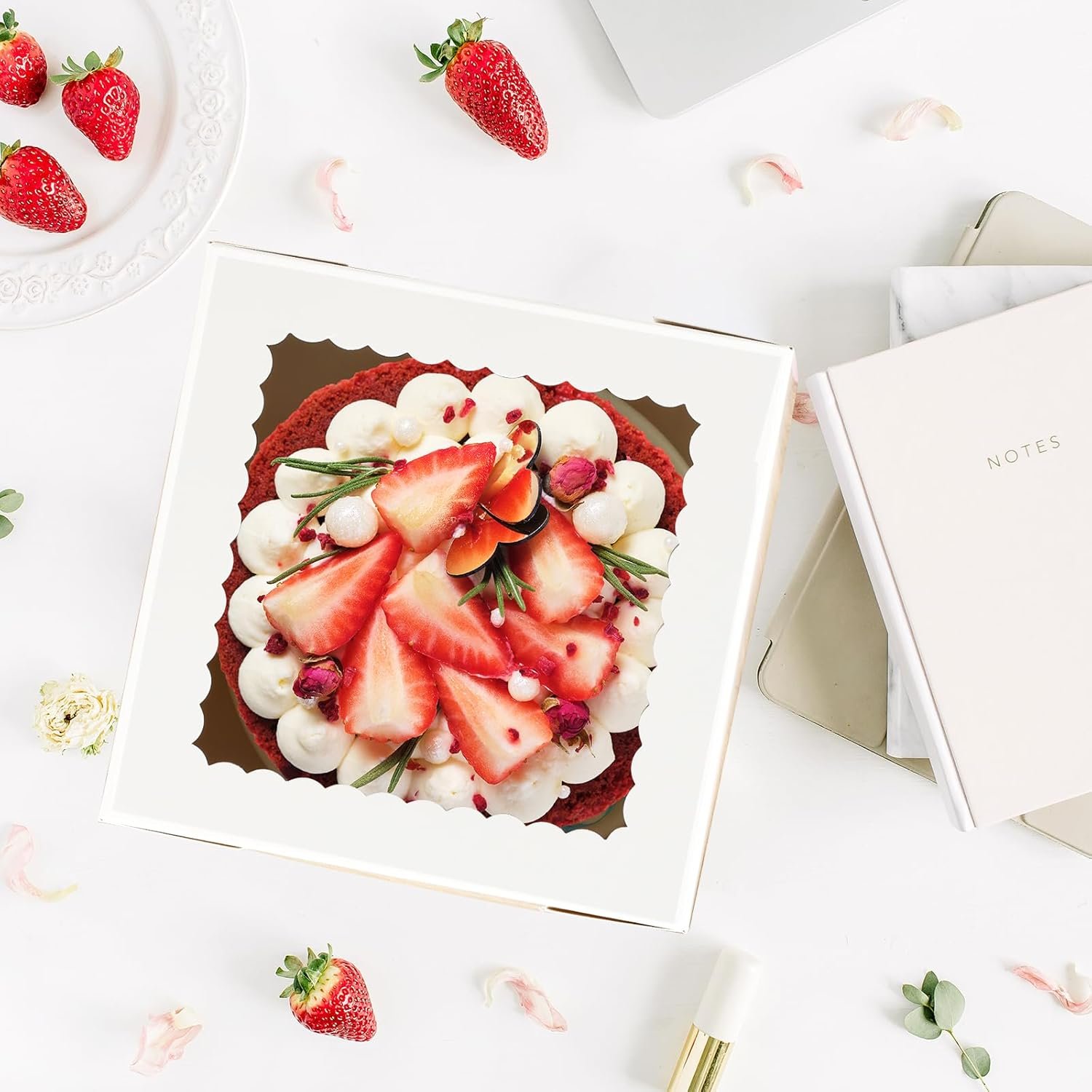 Großhandel 15 Stück Kuchenboxen 12x12x6 Zoll, Fenster-Bäckereiboxen für individuelle Logos, ideal für Valentinstag, Muttertag, Kekse und große Gebäckwaren. OEM Hersteller für Großmenge geeignet.