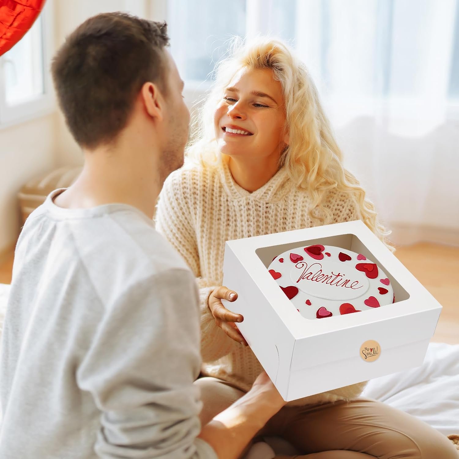 Großhandel 15 Stück Kuchenboxen 12x12x6 Zoll, Fenster-Bäckereiboxen für individuelle Logos, ideal für Valentinstag, Muttertag, Kekse und große Gebäckwaren. OEM Hersteller für Großmenge geeignet.