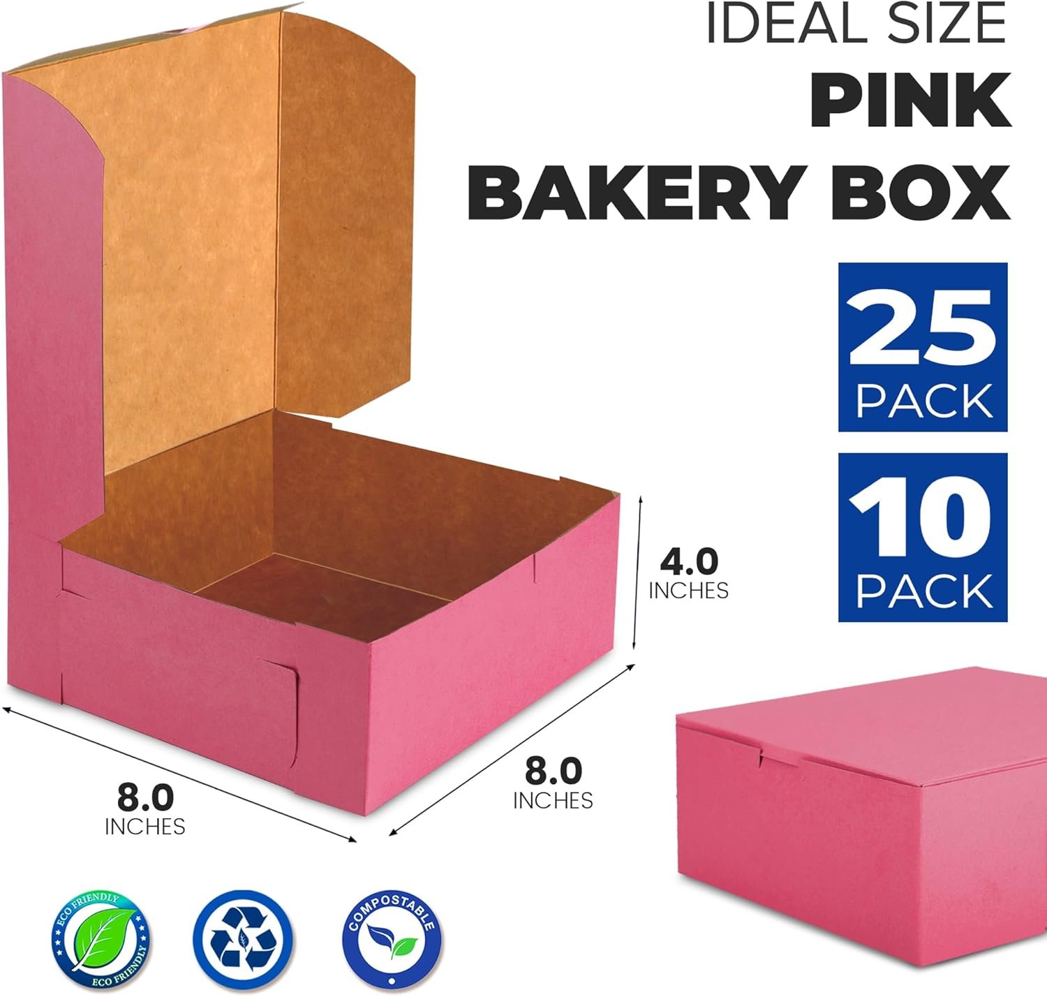 Großhandel 25er Pack pinke Backboxen 8x8x4 für Cupcakes, Desserts, Kekse und Süßigkeiten, individuelle Verpackungslösungen von Herstellern, ideal für Bäckereien, handgemachte Backwaren, Geschenke und Veranstaltungen. Großhandel 25er Pack pinke Backboxen 8x8x4 für Cupcakes, Desserts, Kekse und Süßigkeiten, individuelle Verpackungslösungen von Herstellern, ideal für Bäckereien, handgemachte Backwaren, Geschenke und Veranstaltungen.
