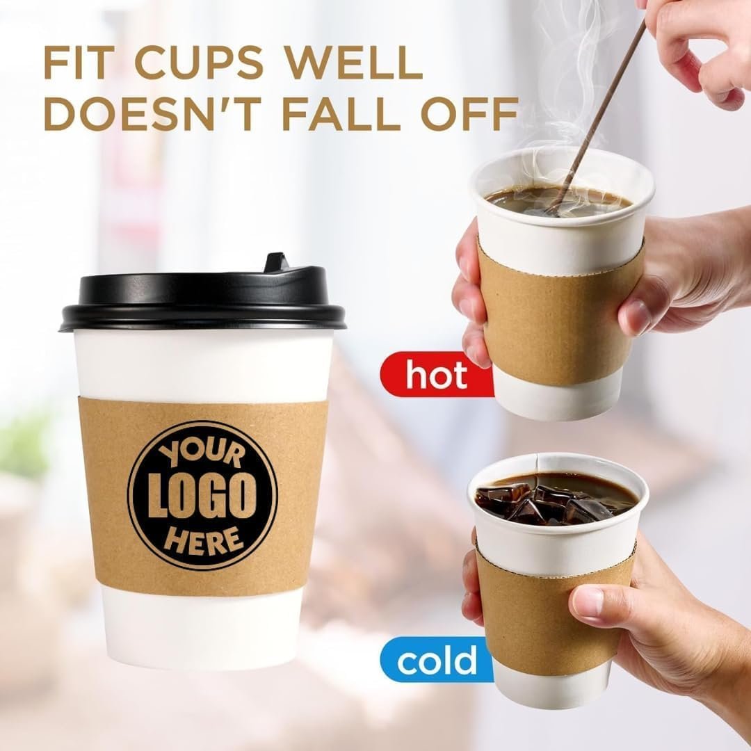 Großhandel individuelle Logo-Papierkaffeebecher mit Kraftärmel in individueller Vollfarbdruck für 12-20 oz Becher, 100 Stück vom Hersteller