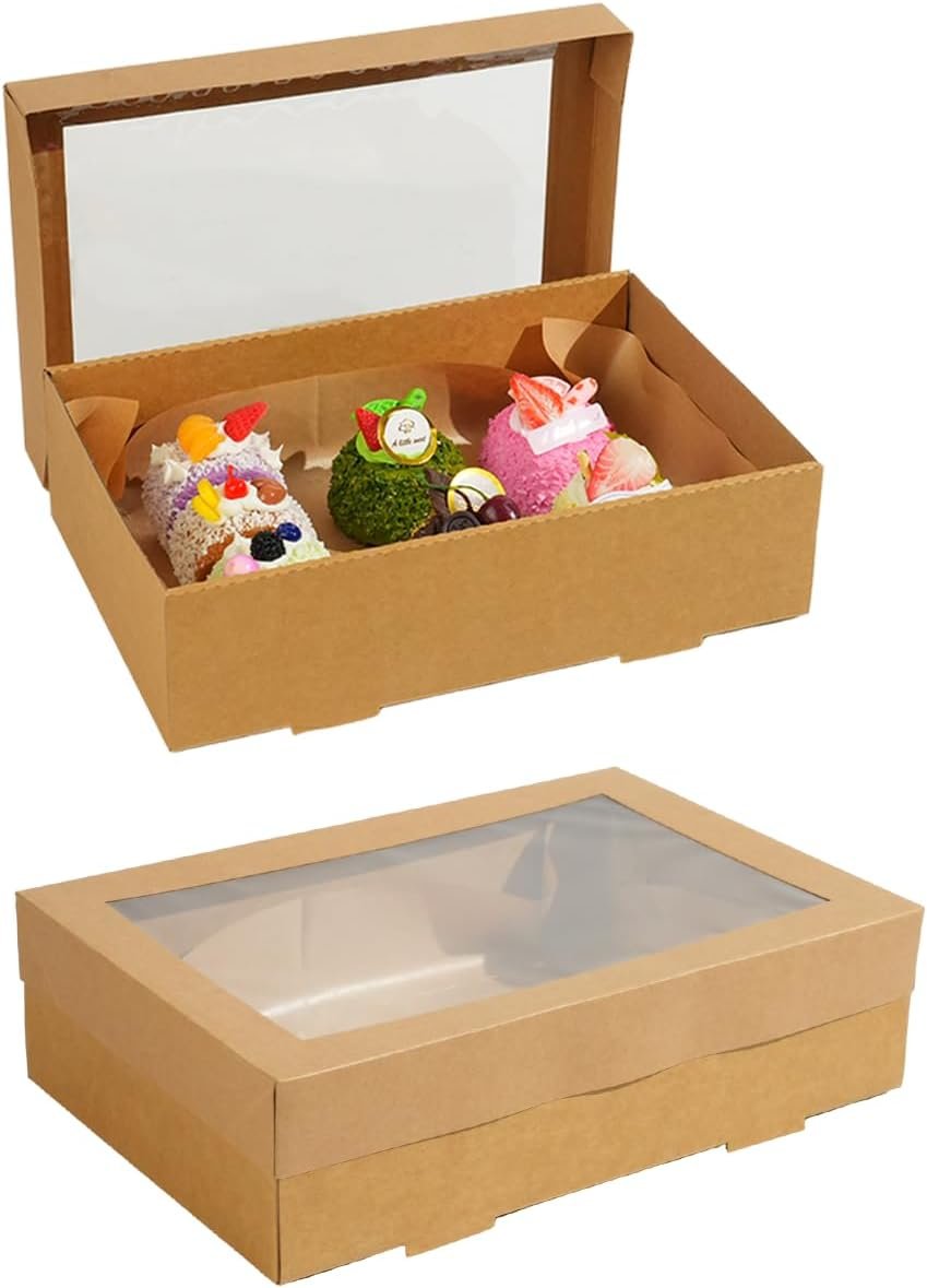 Großhandel 10er Pack Pappkartons mit Fenster, 11,8x7,87x3,15 Zoll große Keksboxen, ideal für eigene Marken, Anbieter von Takeout-Behältern für Kuchen, Muffins und Gebäck.