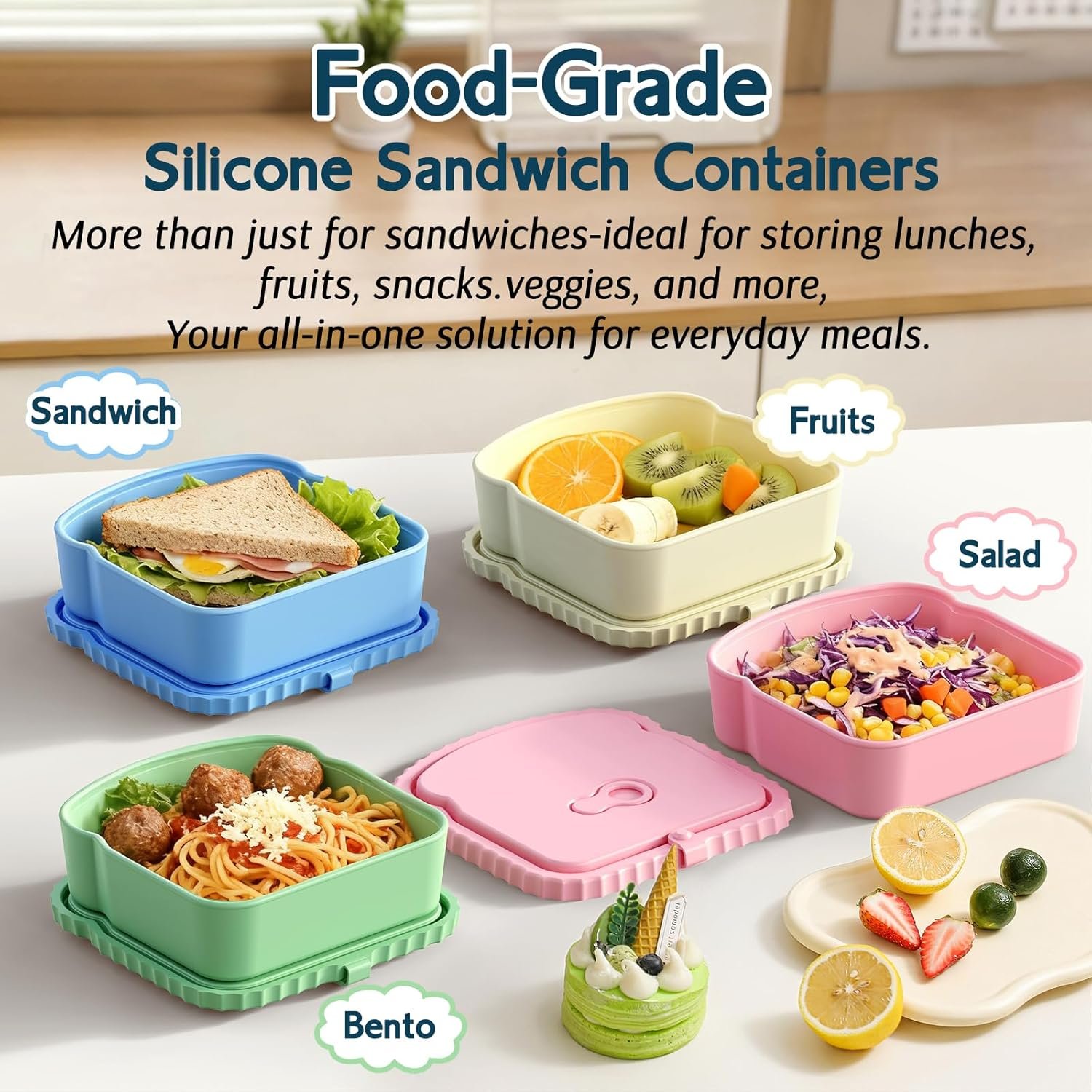 Großhandel 4er Set wiederverwendbare Snack-Boxen, Hersteller von auslaufsicheren Lunchcontainern für Frühstück und Picknick, individuelles Logo für Büro und Reisen