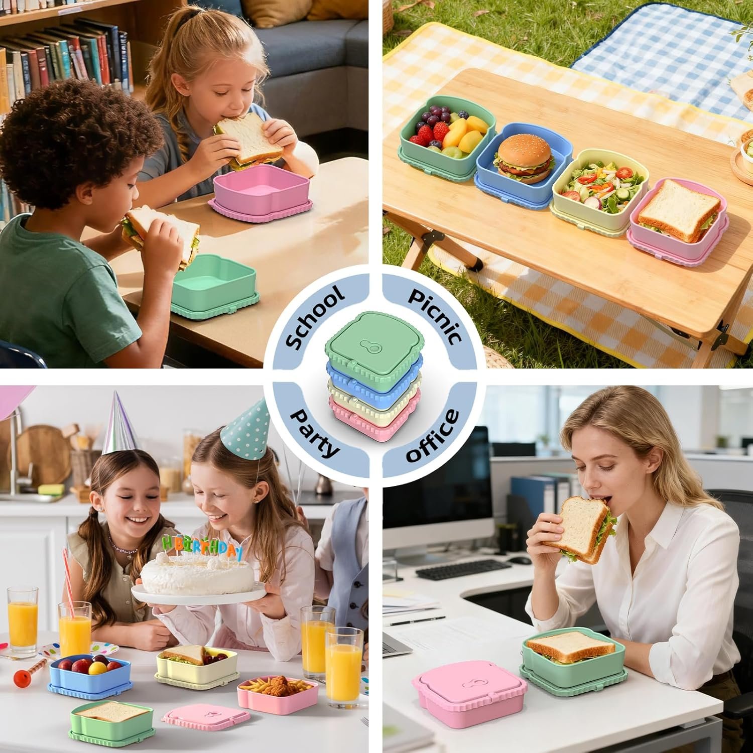 Großhandel 4er Set wiederverwendbare Snack-Boxen, Hersteller von auslaufsicheren Lunchcontainern für Frühstück und Picknick, individuelles Logo für Büro und Reisen