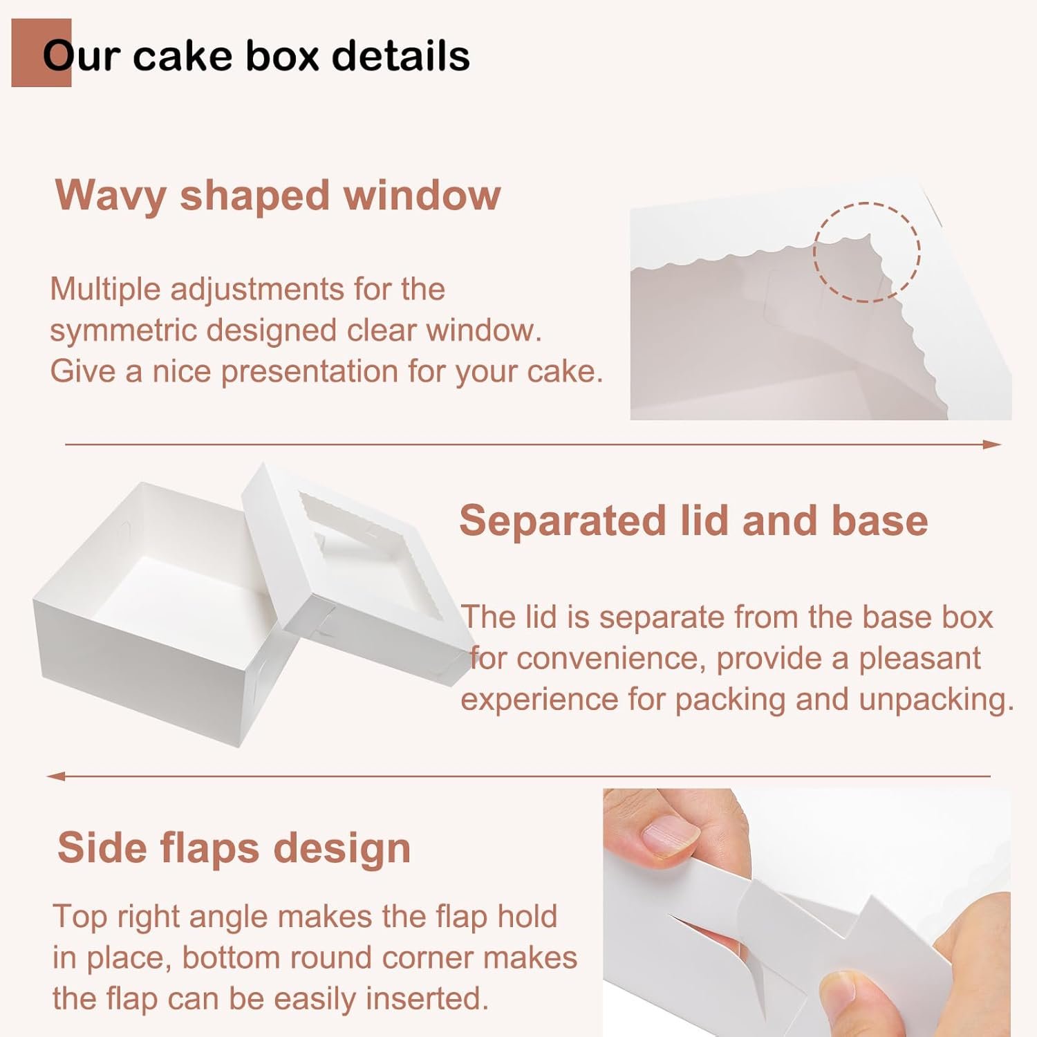 Großhandel 14x14x6 Zoll Kuchenboxen, 10 Stück Backboxen für Torten mit Fenster, Hersteller von hochwertigen 14 Zoll großen hohen Kartontragbehältern mit Deckel für Hochzeiten, Geburtstage, Partys, individuelles Logo.