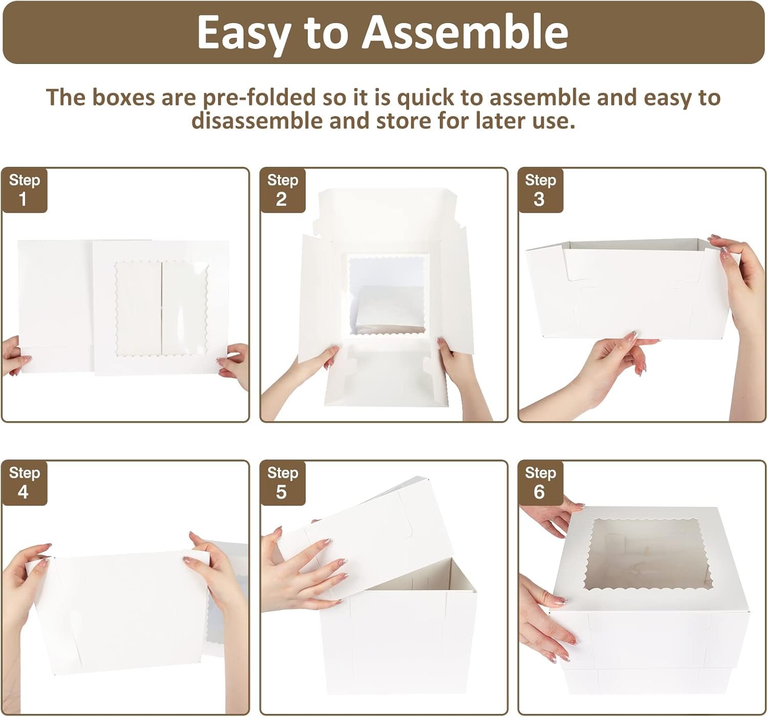 Großhandel 20 Stück Kuchenboxen, 10x10x8 Zoll hohe Kuchenbox mit Fenster, weiße Bäckerei-Box, große Backboxen für Valentinstag, Muttertag, Gebäck, Kuchen, Desserts mit individuellem Logo, hergestellt von einem zuverlässigen Lieferanten. Großhandel 20 Stück Kuchenboxen, 10x10x8 Zoll hohe Kuchenbox mit Fenster, weiße Bäckerei-Box, große Backboxen für Valentinstag, Muttertag, Gebäck, Kuchen, Desserts mit individuellem Logo, hergestellt von einem zuverlässigen Lieferanten.