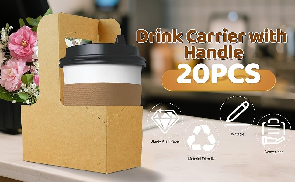 Großhandel 2-Cup Drink Carrier aus Kraftpapier mit Griff, OEM Kaffee Becherhalter für Take Out, 20 Stück in Bulk Großhandel 2-Cup Drink Carrier aus Kraftpapier mit Griff, OEM Kaffee Becherhalter für Take Out, 20 Stück in Bulk