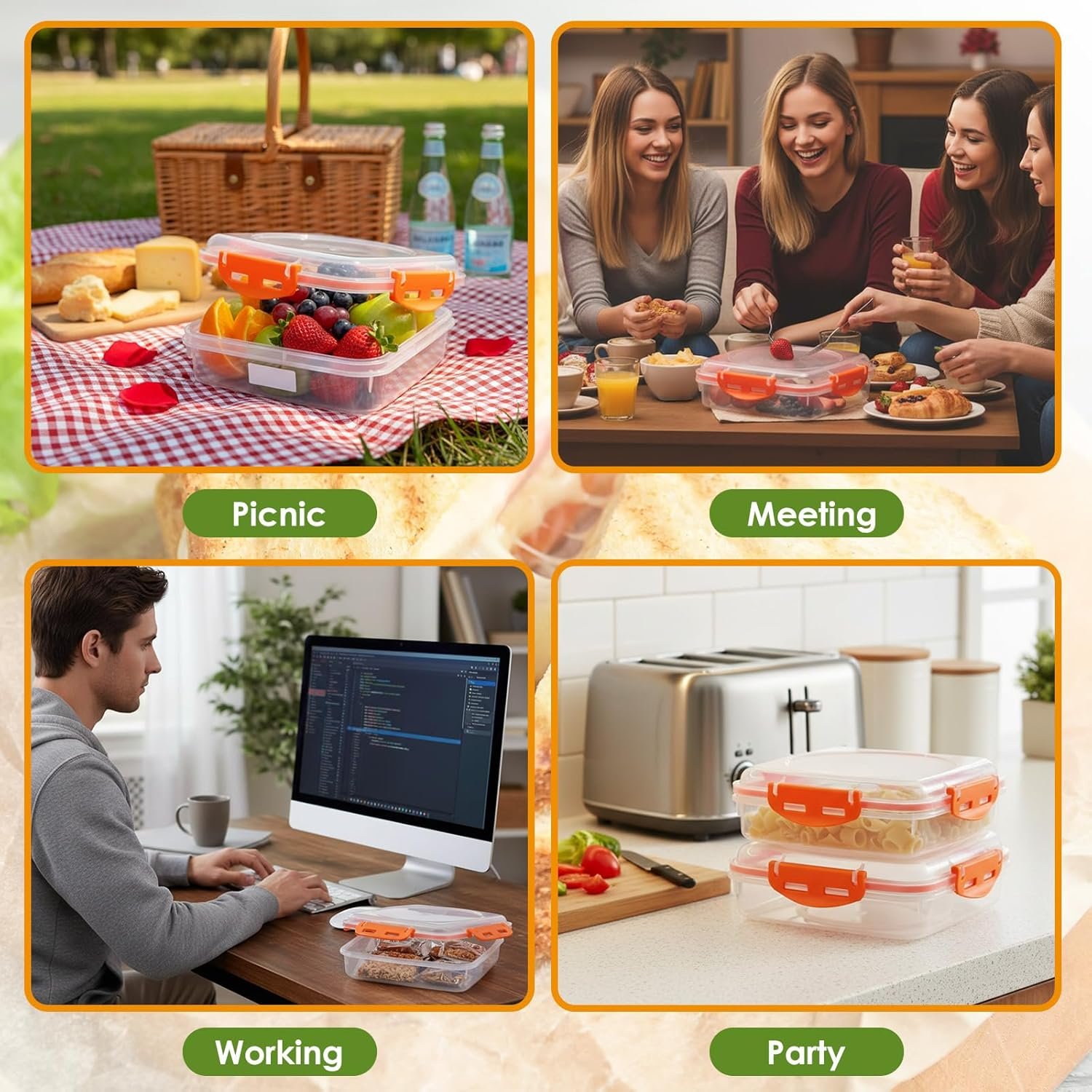 Großhandel 6 Stück Sandwichbehälter 17 oz Kunststoff Lunchbox mit Snap-Deckeln, wiederverwendbar, mikrowellen- und spülmaschinengeeignet für Erwachsene, lecksicher für die Nahrungsmittelaufbewahrung bei der Arbeit und auf Reisen, OEM. Großhandel 6 Stück Sandwichbehälter 17 oz Kunststoff Lunchbox mit Snap-Deckeln, wiederverwendbar, mikrowellen- und spülmaschinengeeignet für Erwachsene, lecksicher für die Nahrungsmittelaufbewahrung bei der Arbeit und auf Reisen, OEM.