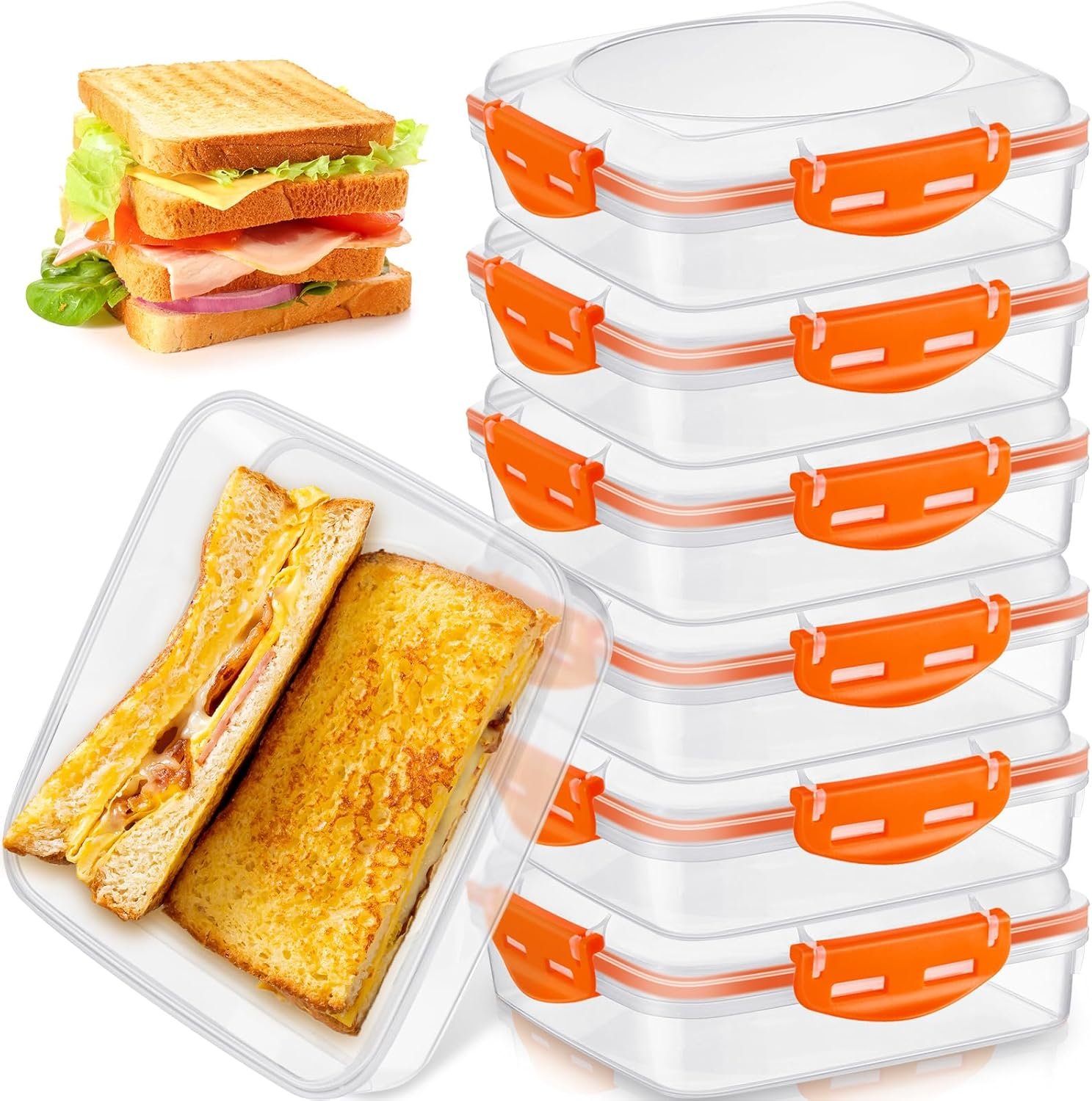 Großhandel 6 Stück Sandwichbehälter 17 oz Kunststoff Lunchbox mit Snap-Deckeln, wiederverwendbar, mikrowellen- und spülmaschinengeeignet für Erwachsene, lecksicher für die Nahrungsmittelaufbewahrung bei der Arbeit und auf Reisen, OEM.