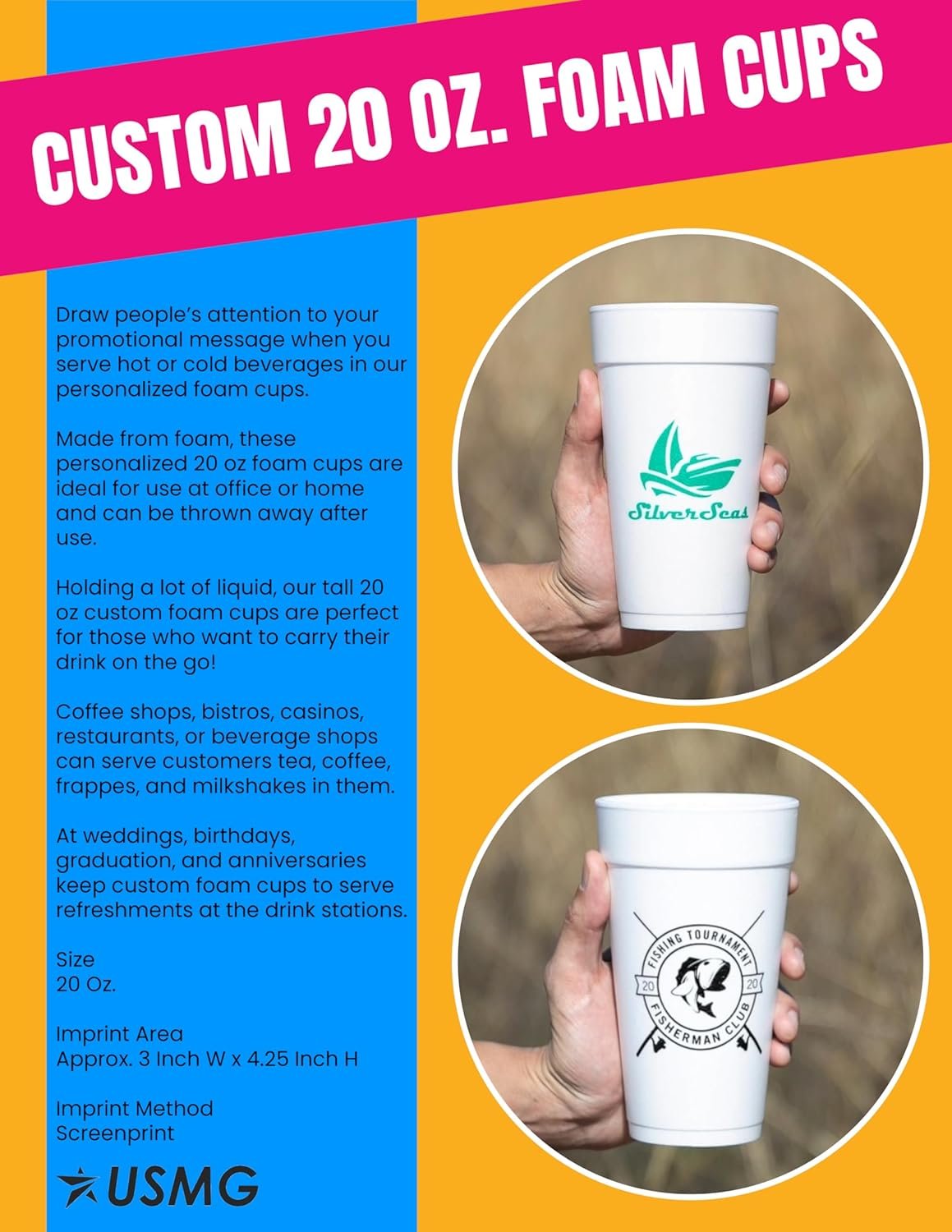 Großhandel individuelle 20 oz. Schaumbecher mit einfarbigem Druck, ideal für Events, Restaurants und Markenpromotion, Hersteller für Bulk-Bestellungen.