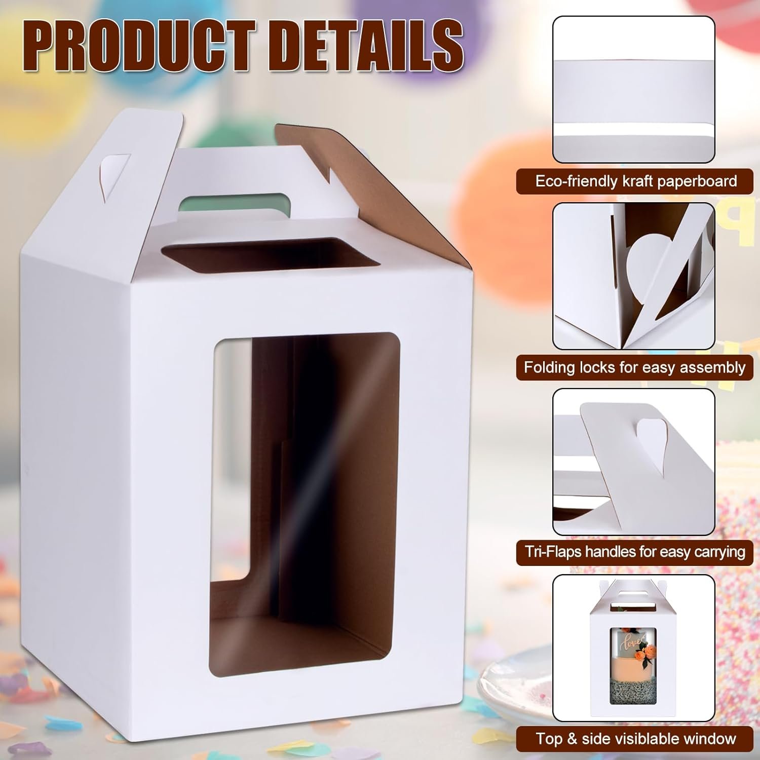 Großhandel Tier Kuchenboxen 12x12x14 IN, 6 Pack mit Cake Boards, OEM Einweg Kuchen-Träger mit 4 Fenstern für Hochzeit, Geburtstag, Party, Hersteller von Backzubehör.