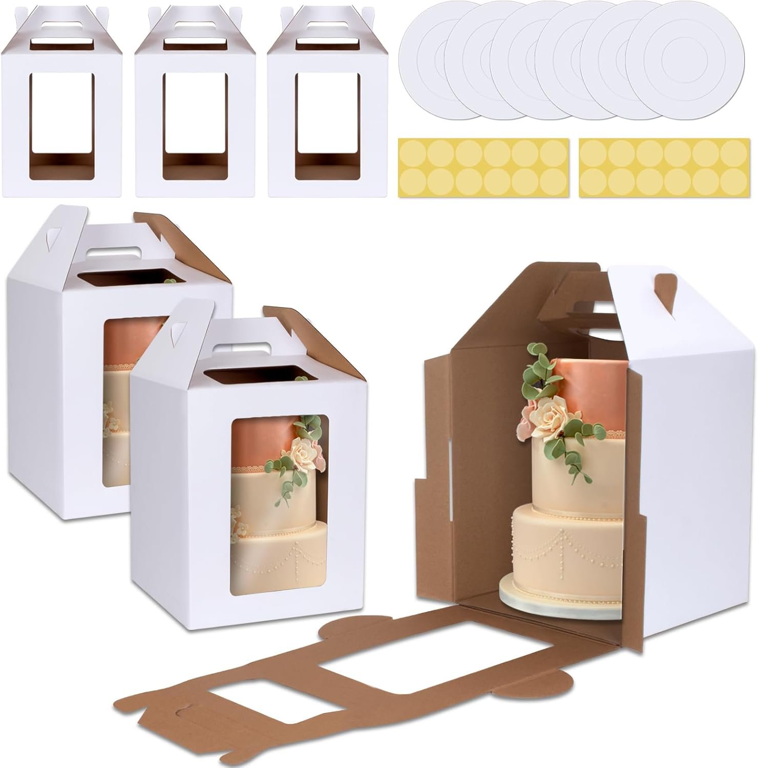 Großhandel Tier Kuchenboxen 12x12x14 IN, 6 Pack mit Cake Boards, OEM Einweg Kuchen-Träger mit 4 Fenstern für Hochzeit, Geburtstag, Party, Hersteller von Backzubehör.