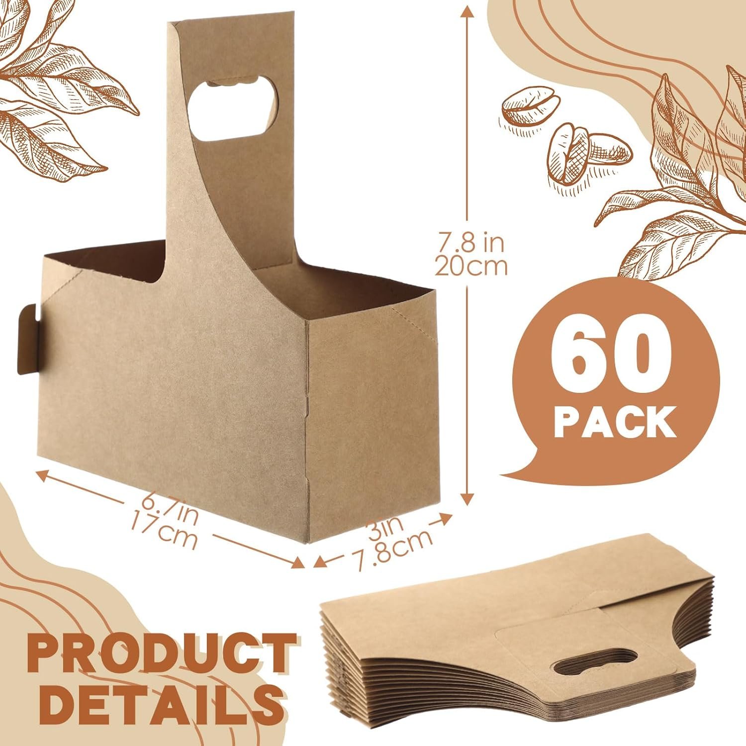 Großhandel 60 Stück 2 Tassen Getränketräger mit Griffen, 7,87 x 3,07 x 6,77 Zoll, Einweg Papierträger für Kaffee, Individuelles Logo, der perfekte 2 Tassen Halter für Takeout, Café, Restaurant und Lebensmittelzustellung, Hersteller und Lieferant für Bulk-Bestellungen.