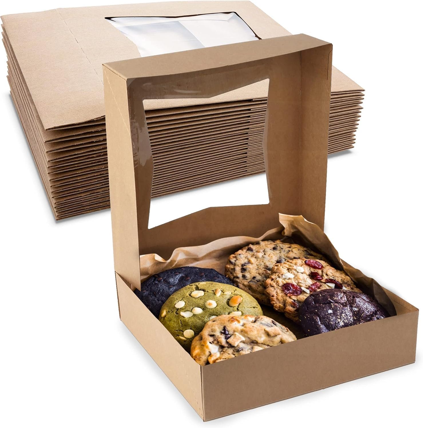 Großhandel Auto Pop-Up Bakery Boxes mit Fenster 8" x 8" x 2,5" - Individuelles Logo möglich - Verpackungseinheit 25, direkt vom Hersteller