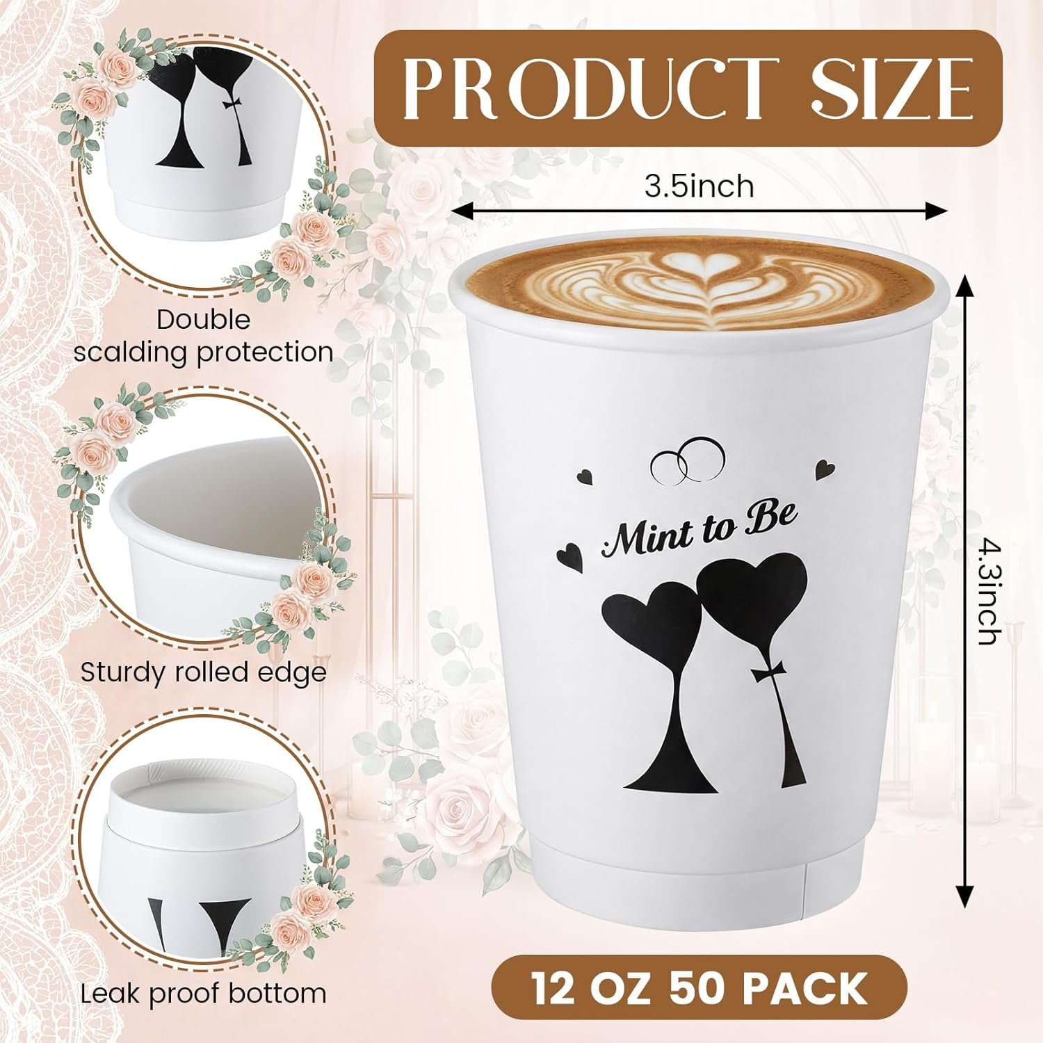 Großhandel 50 Stück Hochzeitskaffeebecher 12 oz Mint to Be Einweg-Papierbecher mit Deckel für die Brautparty, individuelles Logo für Empfang und Verlobung, OEM. Großhandel 50 Stück Hochzeitskaffeebecher 12 oz Mint to Be Einweg-Papierbecher mit Deckel für die Brautparty, individuelles Logo für Empfang und Verlobung, OEM.