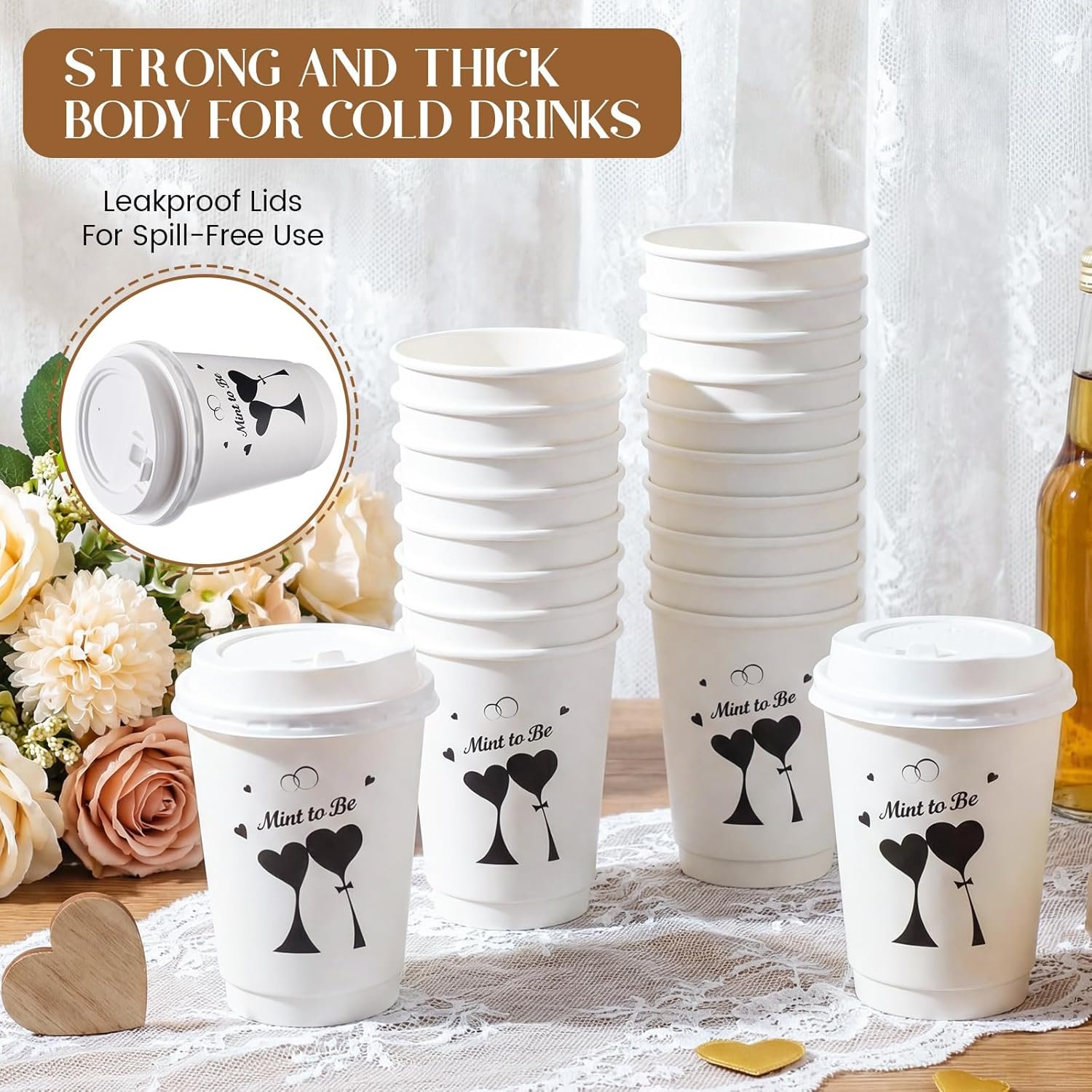 Großhandel 50 Stück Hochzeitskaffeebecher 12 oz Mint to Be Einweg-Papierbecher mit Deckel für die Brautparty, individuelles Logo für Empfang und Verlobung, OEM. Großhandel 50 Stück Hochzeitskaffeebecher 12 oz Mint to Be Einweg-Papierbecher mit Deckel für die Brautparty, individuelles Logo für Empfang und Verlobung, OEM.