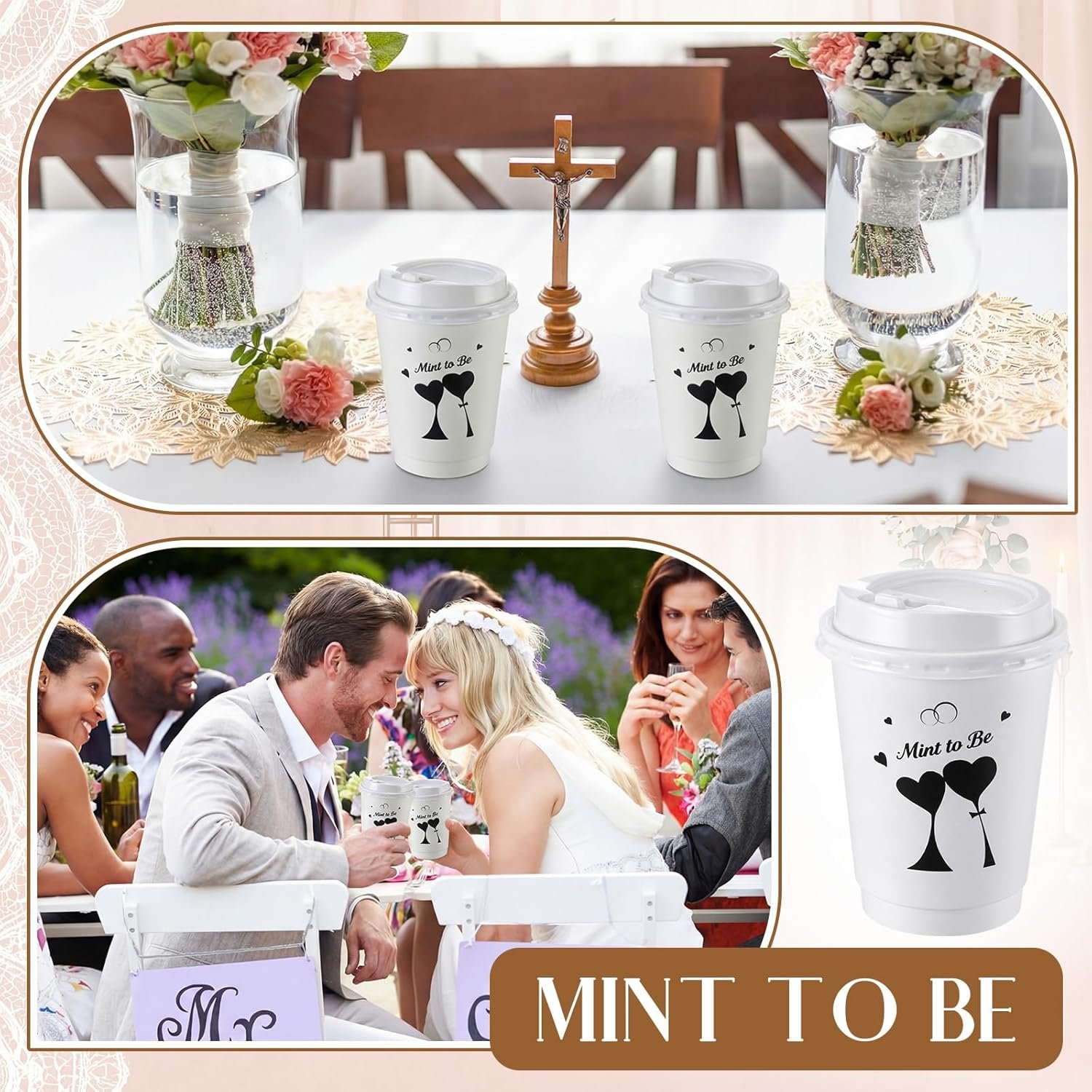 Großhandel 50 Stück Hochzeitskaffeebecher 12 oz Mint to Be Einweg-Papierbecher mit Deckel für die Brautparty, individuelles Logo für Empfang und Verlobung, OEM. Großhandel 50 Stück Hochzeitskaffeebecher 12 oz Mint to Be Einweg-Papierbecher mit Deckel für die Brautparty, individuelles Logo für Empfang und Verlobung, OEM.