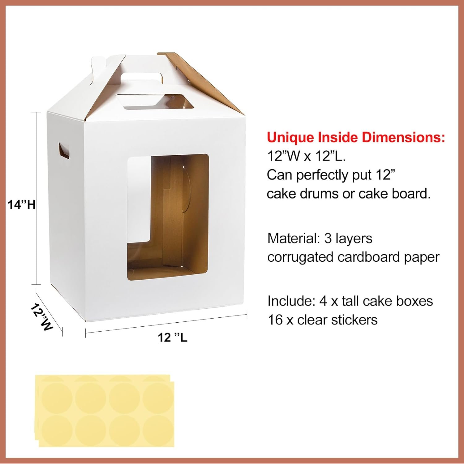 Großhandel Tierkuchen-Transportboxen 12x12x14 mit Fenster - 4 Stück große Einweg-Backwaren-Tragbox mit Handle für Hochzeit, Geburtstag, Party - Individuelles Logo für ihre Eigenmarke