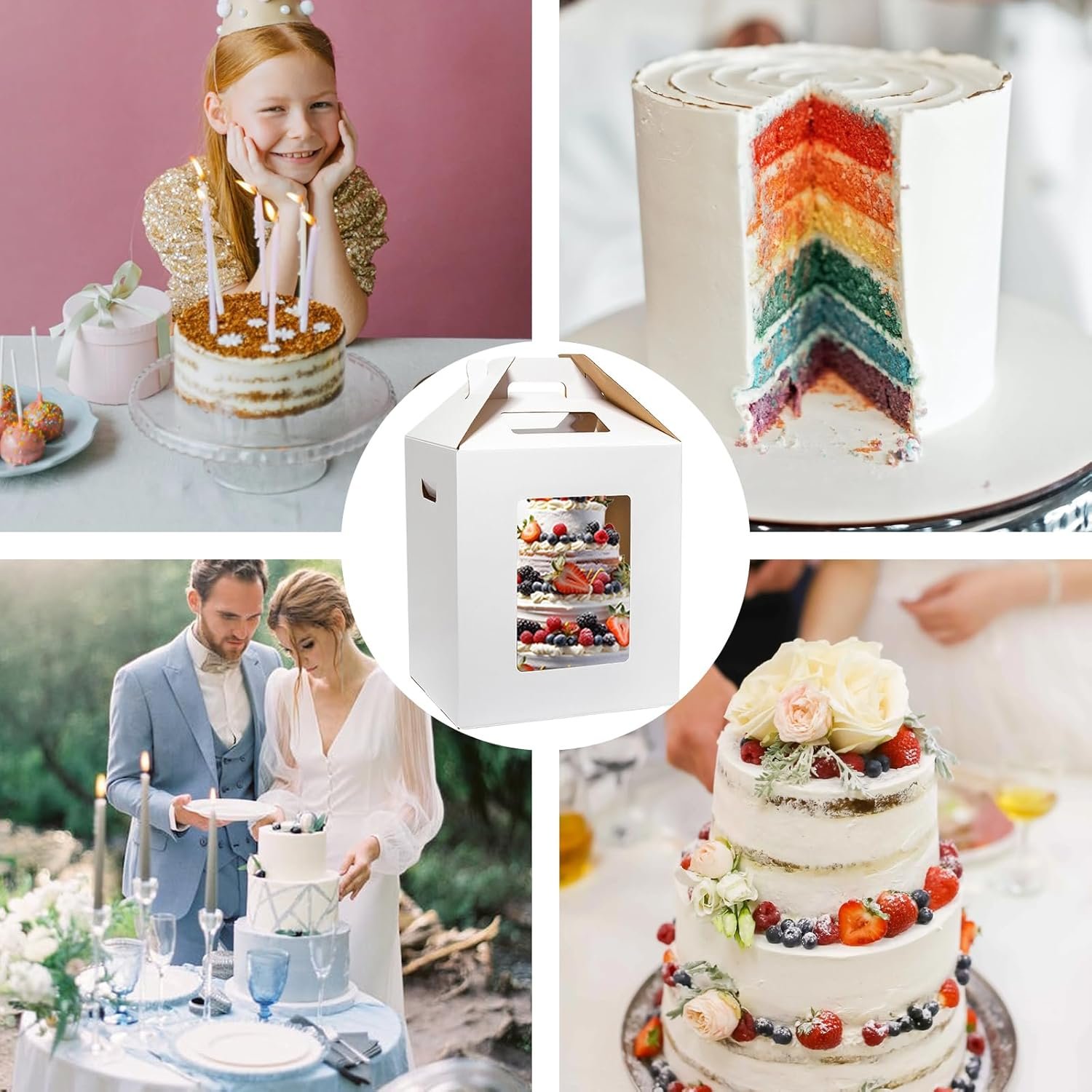Großhandel Tierkuchen-Transportboxen 12x12x14 mit Fenster - 4 Stück große Einweg-Backwaren-Tragbox mit Handle für Hochzeit, Geburtstag, Party - Individuelles Logo für ihre Eigenmarke