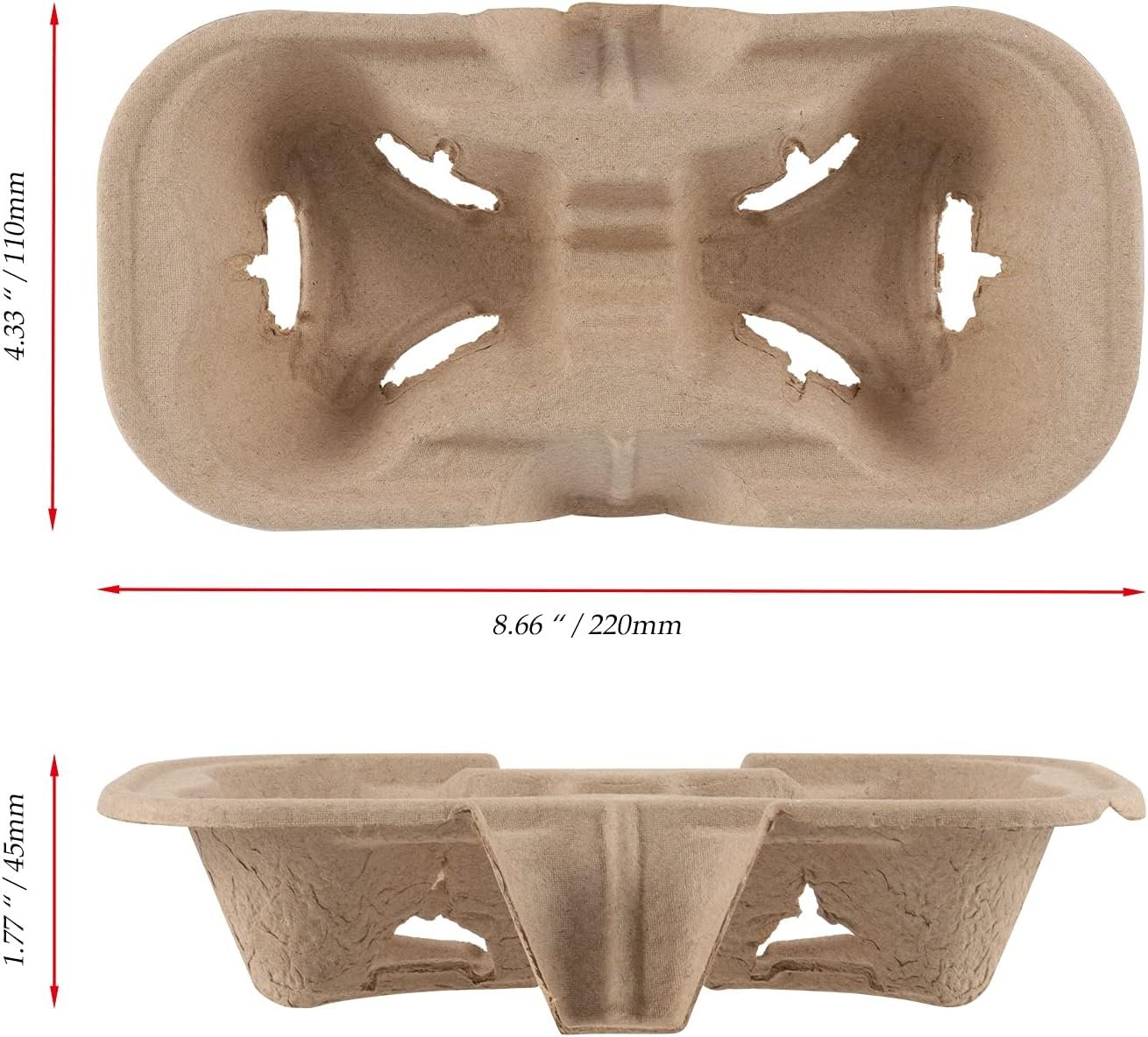 Großhandel 100 Stück Träger für 2 Tassen aus Pulp-Faser, Holder Tray aus geformter Faser, kompostierbarer Kaffee-Tray für heiße oder kalte Getränke, Eigenmarke vom Hersteller. Großhandel 100 Stück Träger für 2 Tassen aus Pulp-Faser, Holder Tray aus geformter Faser, kompostierbarer Kaffee-Tray für heiße oder kalte Getränke, Eigenmarke vom Hersteller.