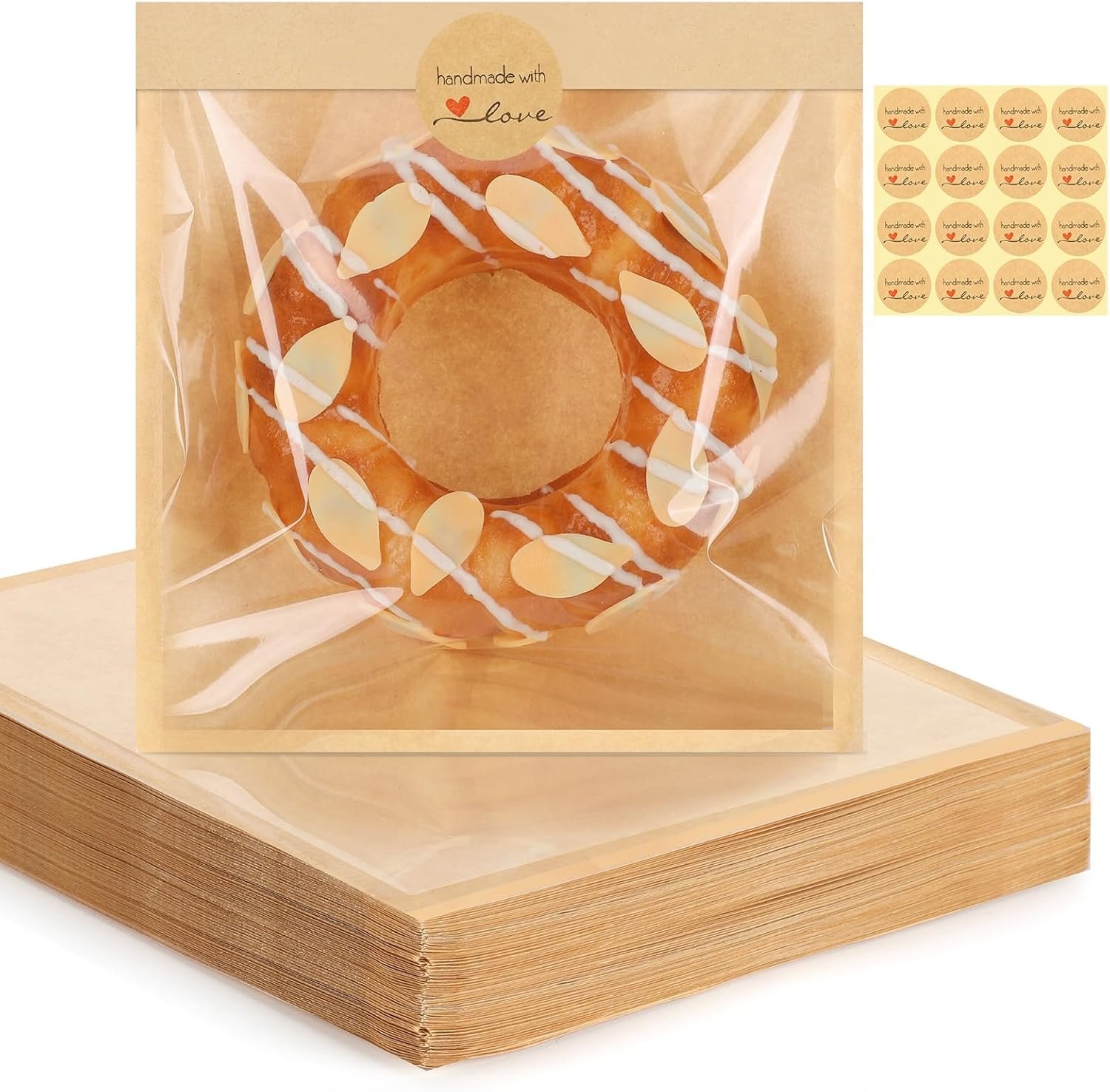 Großhandel 120 Pack Cookie Bags, 7.1x7.5 Zoll Selbstklebende Papierbackbeutel mit Fenster, Hersteller von hitzebeständigen und fettresistenten To-Go-Hüllen für Leckereien, Eigenmarke für Donuts Scones Brownies Osterfeiern