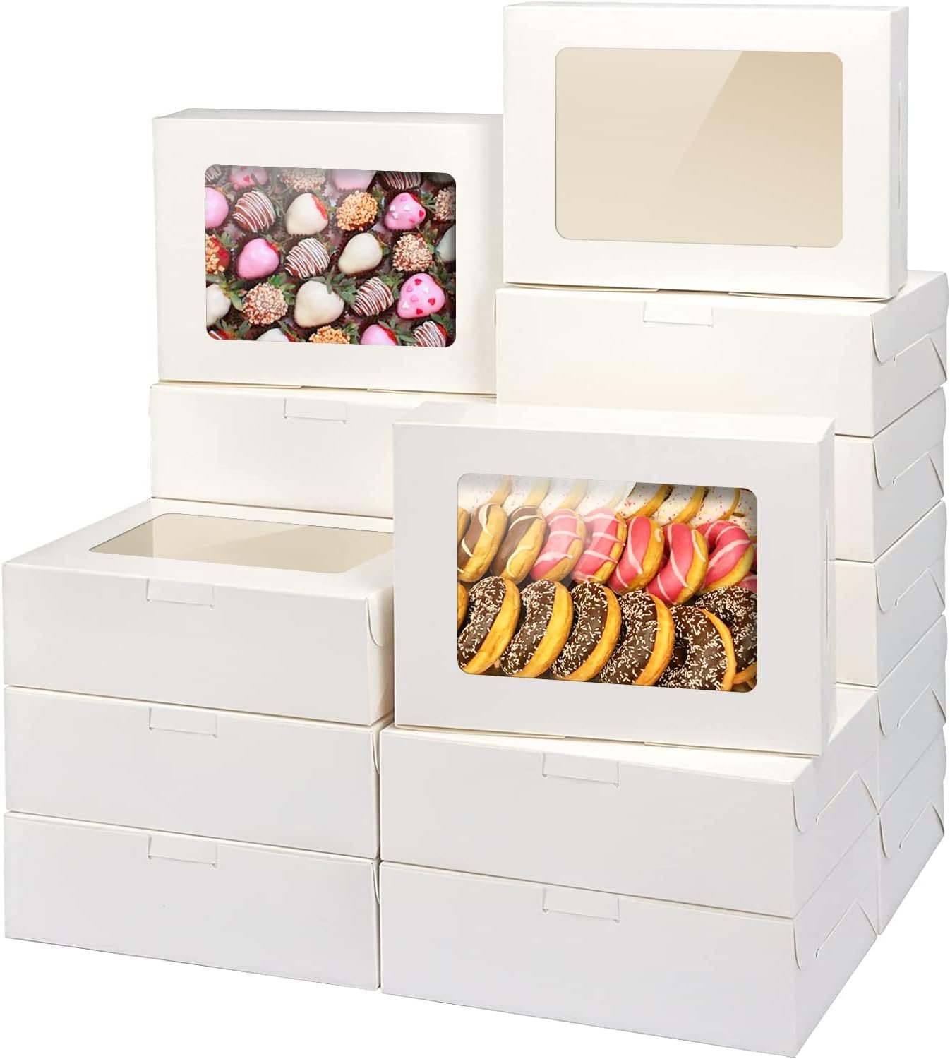 Großhandel 20 Stück weiße Keksboxen mit Fenster 8x6x2,5 Zoll, Treat Boxen für Geschenke, OEM Pastry Boxen für Brot, Donuts, Valentinstag, Frauentag, Muttertag, Weihnachten und Feiertagsversammlungen.