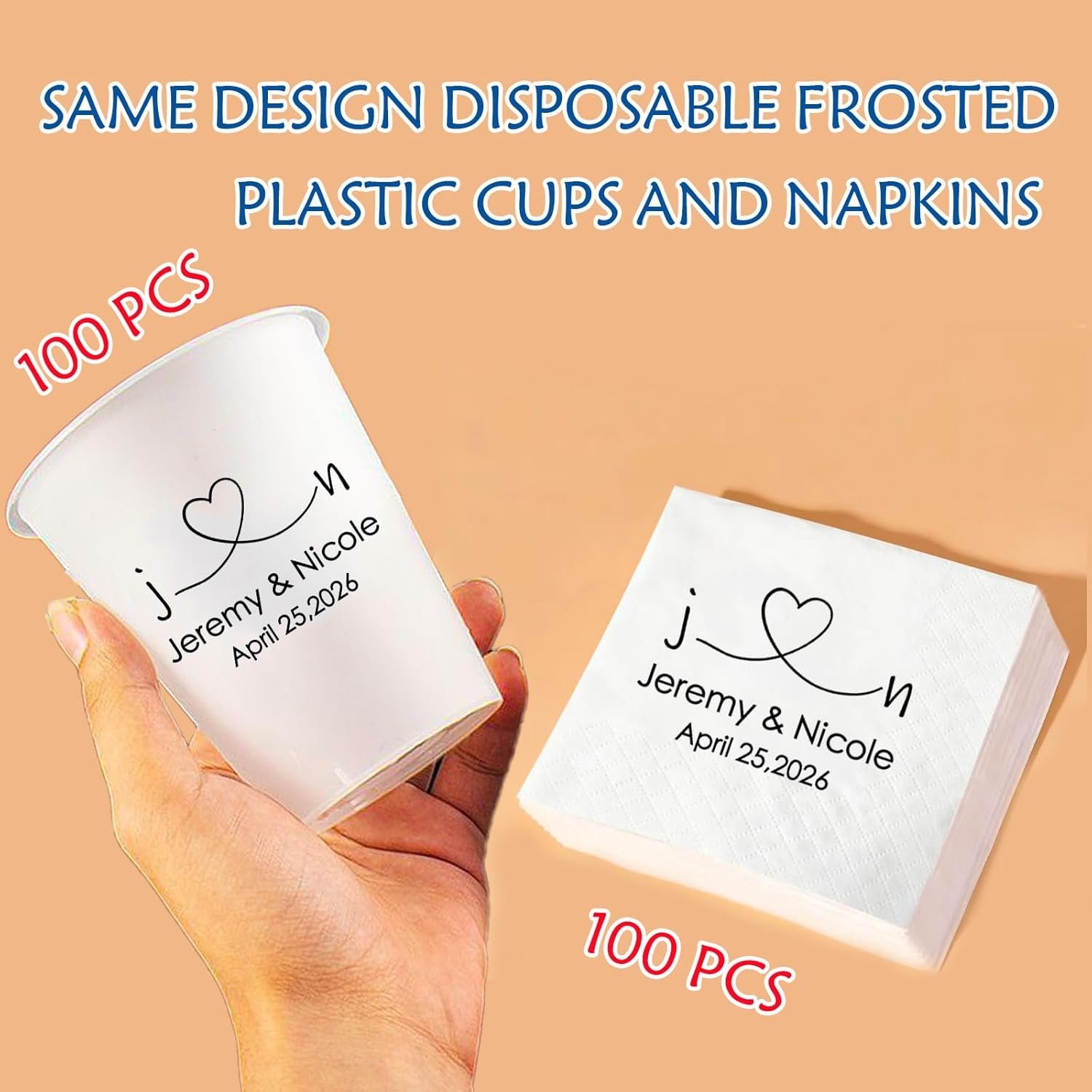 Großhandel 200 Stück personalisierte Einweg frosted Plastikbecher und Servietten Set, individuell mit Logo, ideal für Hochzeiten, Cocktails und Geburtstagsfeiern, Hersteller von maßgeschneiderten Lösungen für jeden Anlass. Großhandel 200 Stück personalisierte Einweg frosted Plastikbecher und Servietten Set, individuell mit Logo, ideal für Hochzeiten, Cocktails und Geburtstagsfeiern, Hersteller von maßgeschneiderten Lösungen für jeden Anlass.