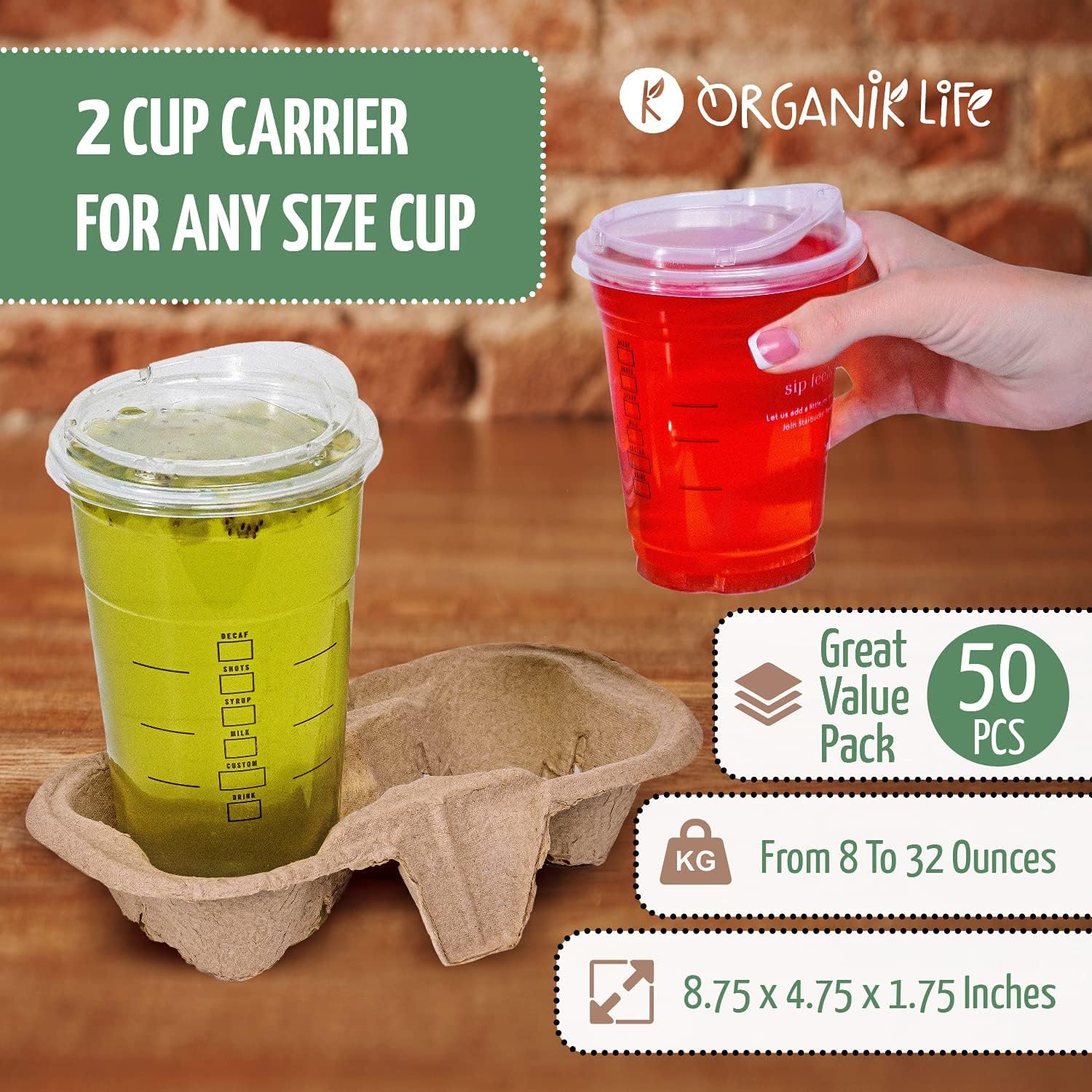 Großhandel 2 Cup Carrier Tray (50-Pack), Biologisch abbaubarer und umweltfreundlicher Träger für warme oder kalte Getränke, OEM Individuelles Logo, ideal als To-Go-Getränkehalter für die Lieferung von Essen im Auto. Großhandel 2 Cup Carrier Tray (50-Pack), Biologisch abbaubarer und umweltfreundlicher Träger für warme oder kalte Getränke, OEM Individuelles Logo, ideal als To-Go-Getränkehalter für die Lieferung von Essen im Auto.