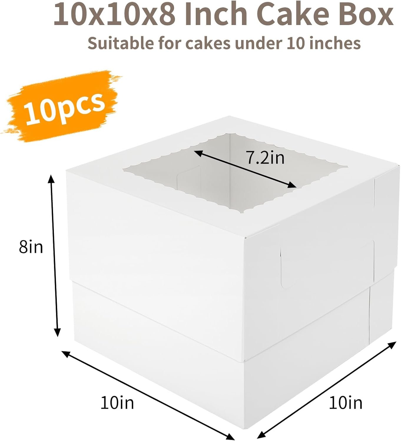Großhandel Kuchenboxen 10x10x8 Zoll mit Fenster für Donuts, Torten, Kekse - Individuelles Logo für Ihre Eigenmarke, 10 Stück, ideal für Valentinstag, Muttertag, Hochzeit, Geburtstag, vom Hersteller in Bulk.